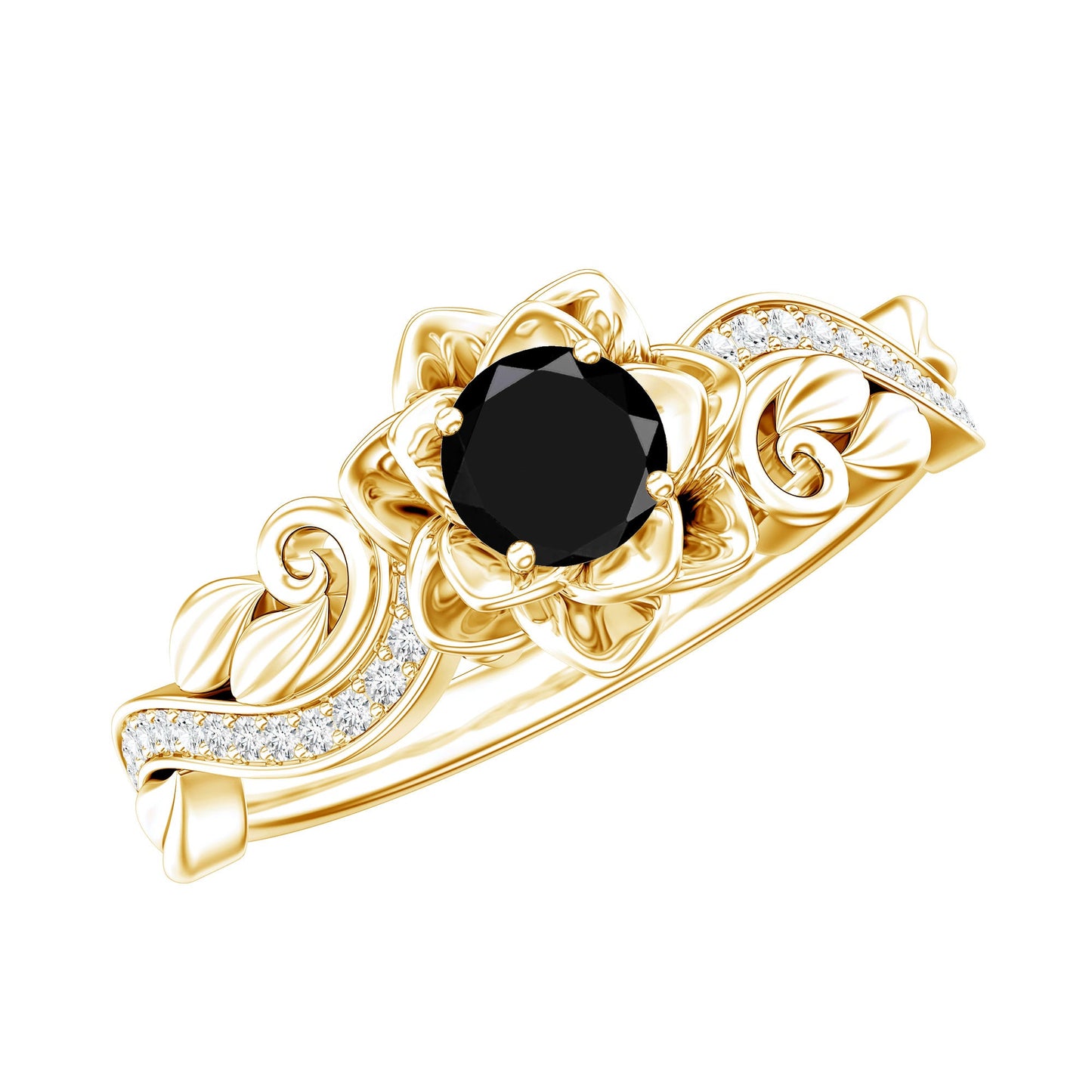 Certified 0.8 Carat Lab Grown Black and White Diamond Flower Engagement Ring