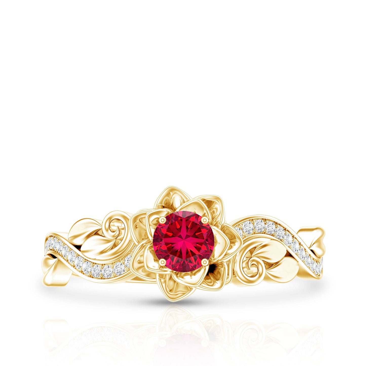 Nature Inspired Engagement Ring with Lab Ruby and Diamonds