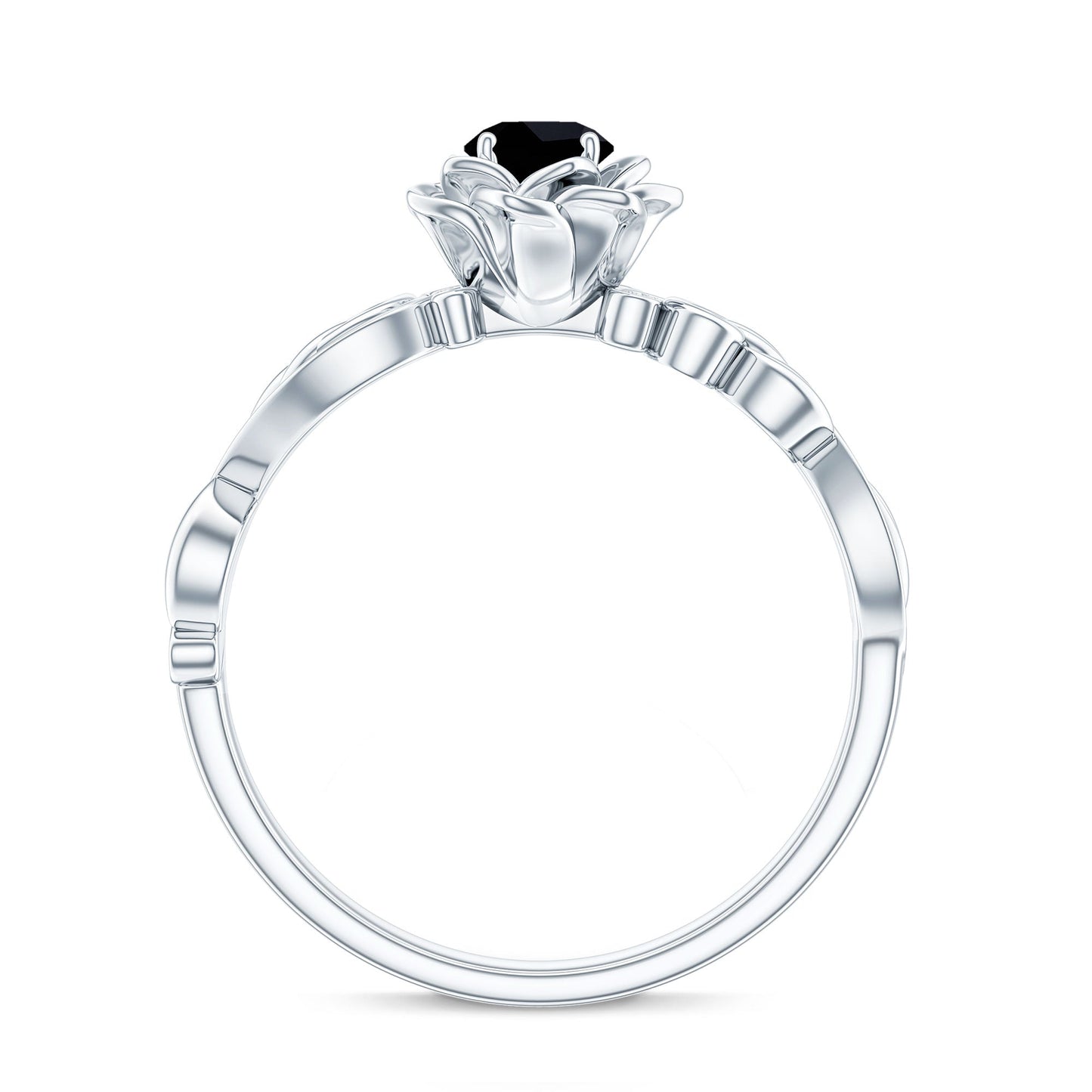 Nature Inspired Black Onyx and Diamond Floral Engagement Ring