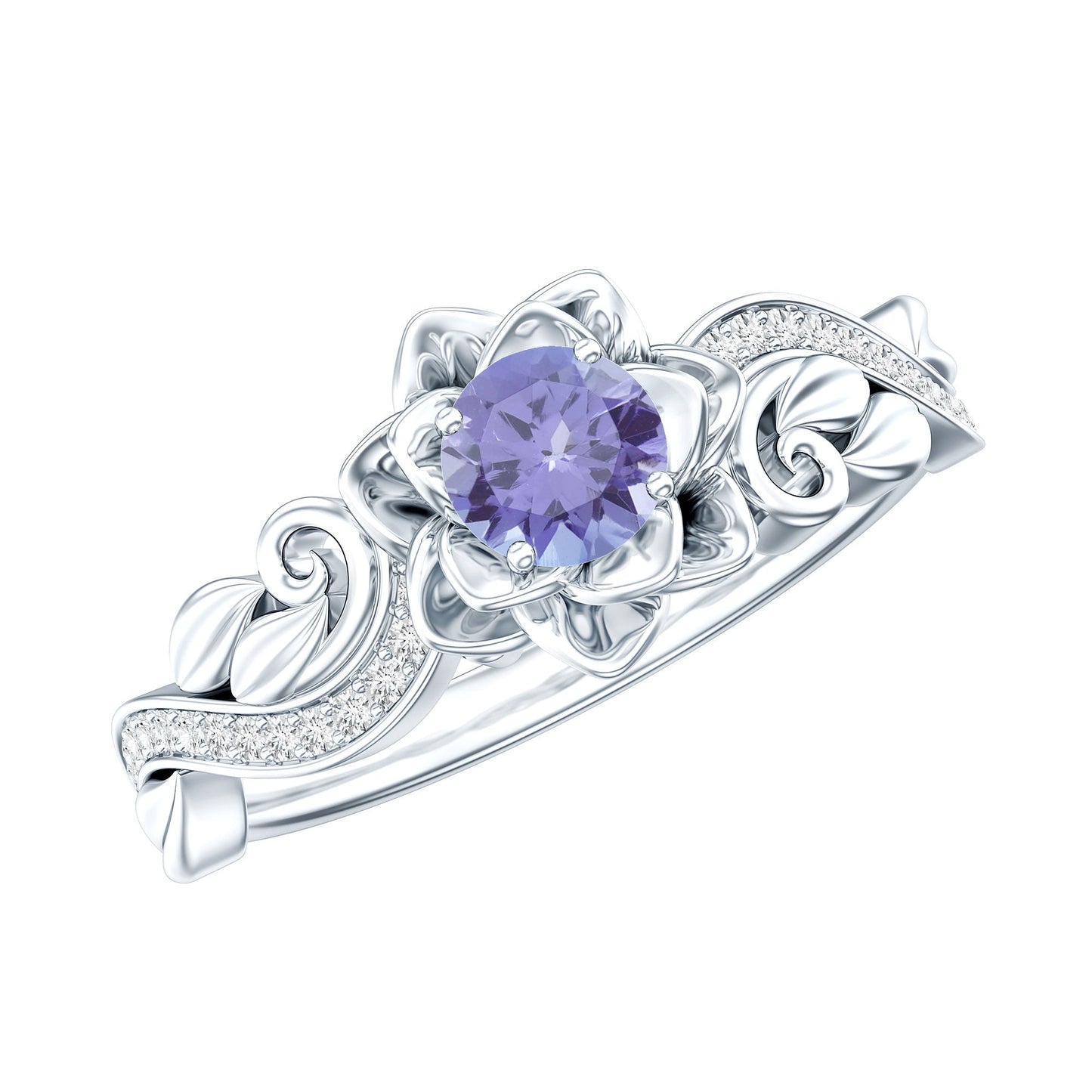 Nature Inspired Tanzanite Engagement Ring with Diamond
