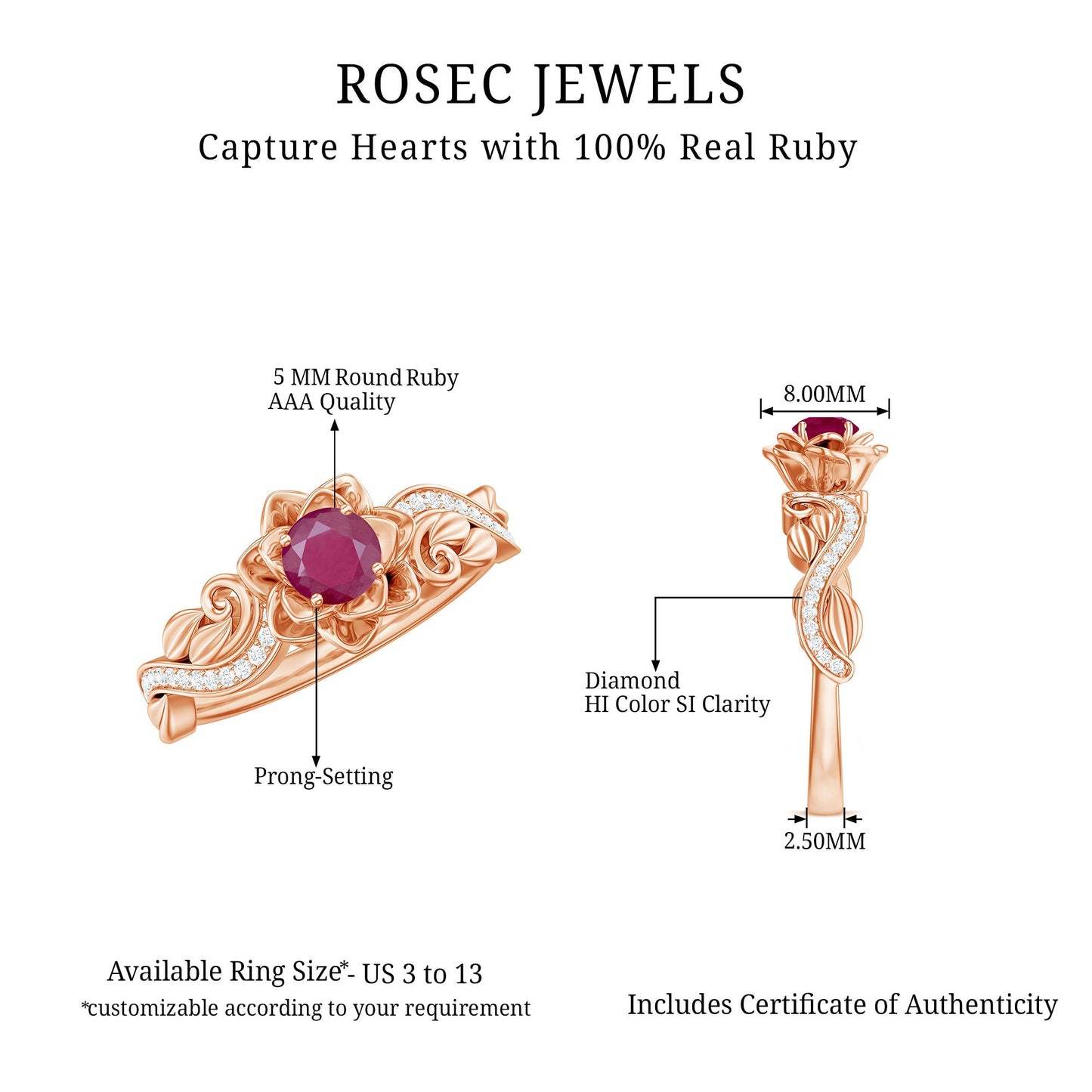Nature Inspired 0.6 Carat Ruby Diamond Engagement Ring for Women