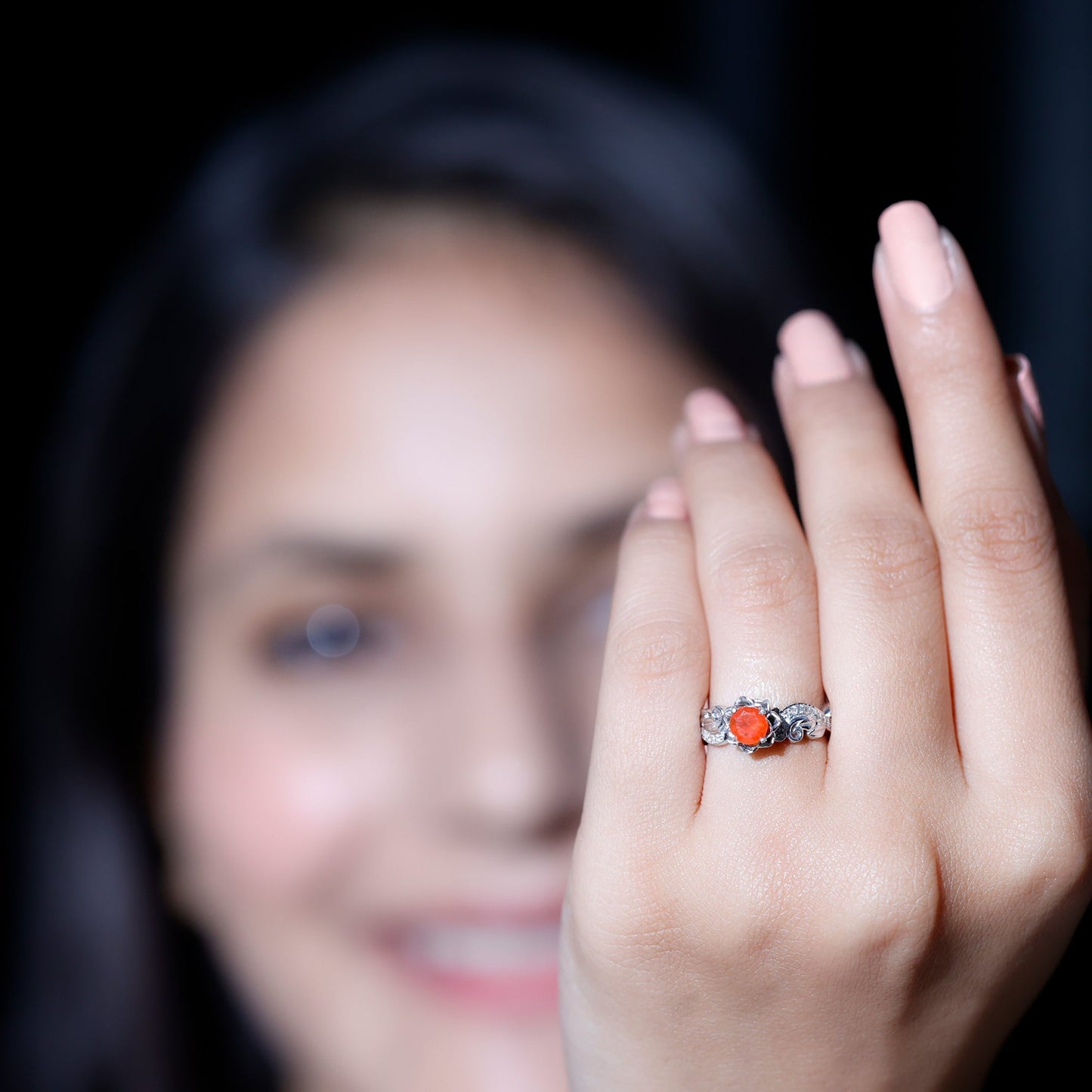 Nature Inspired Fire Opal and Diamond Engagement Ring with Certificate