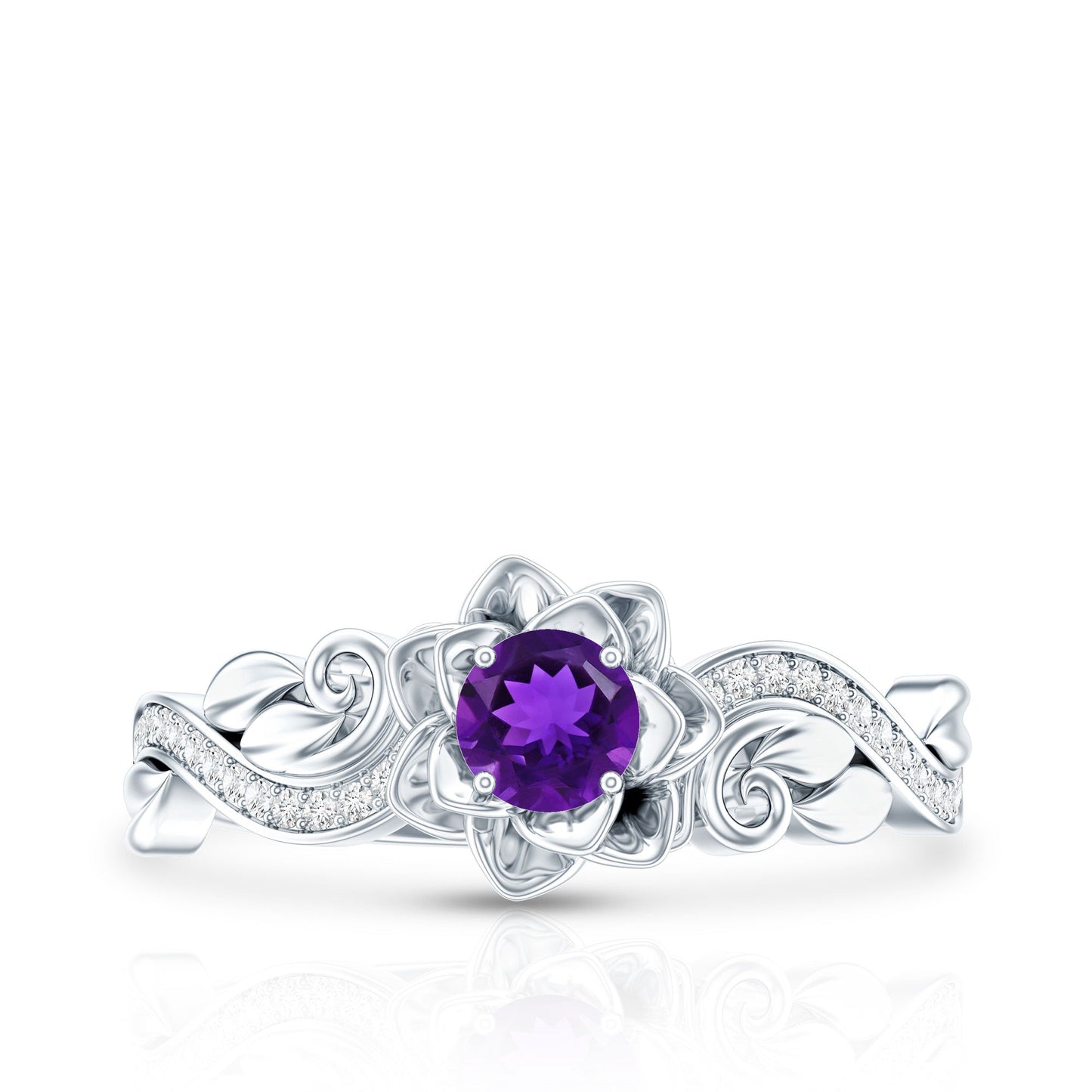 Real Amethyst Nature Inspired Engagement Ring With Diamond