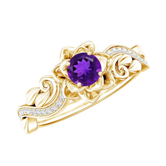 Real Amethyst Nature Inspired Engagement Ring With Diamond