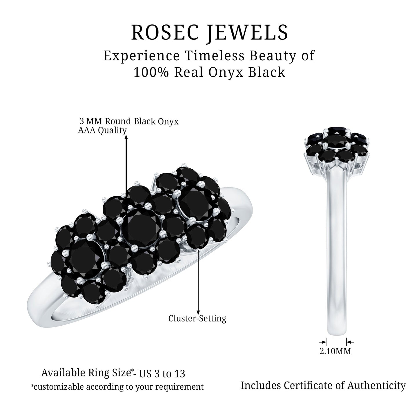 Certified Black Onyx Flower Engagement Ring