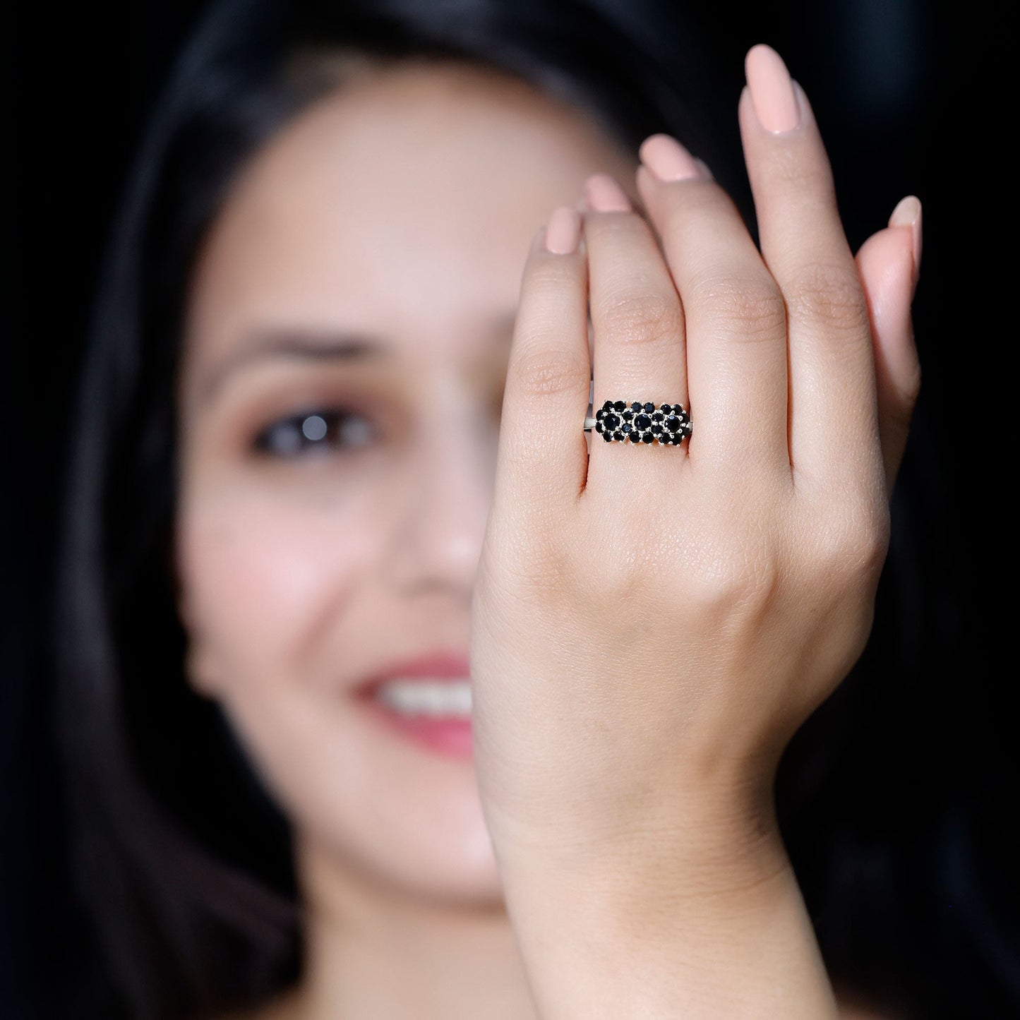Certified Black Onyx Flower Engagement Ring
