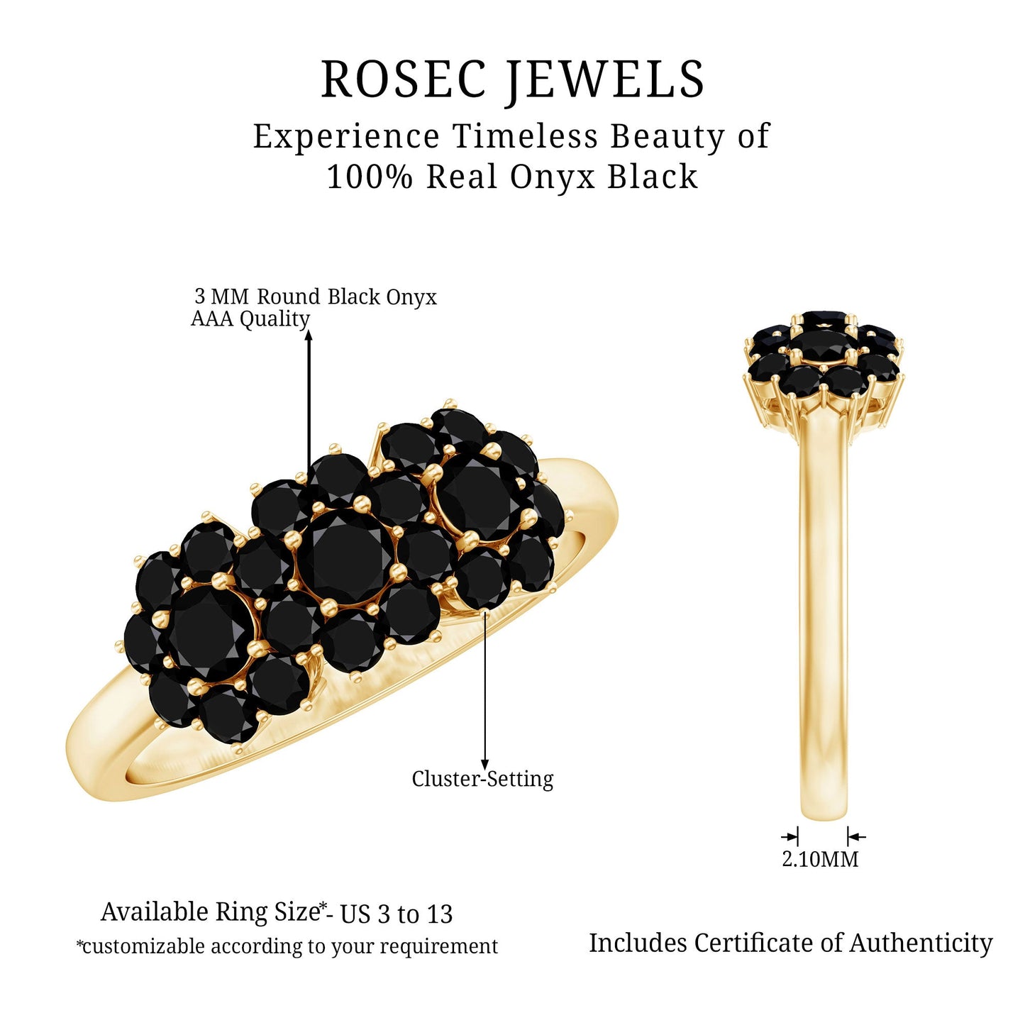 Certified Black Onyx Flower Engagement Ring