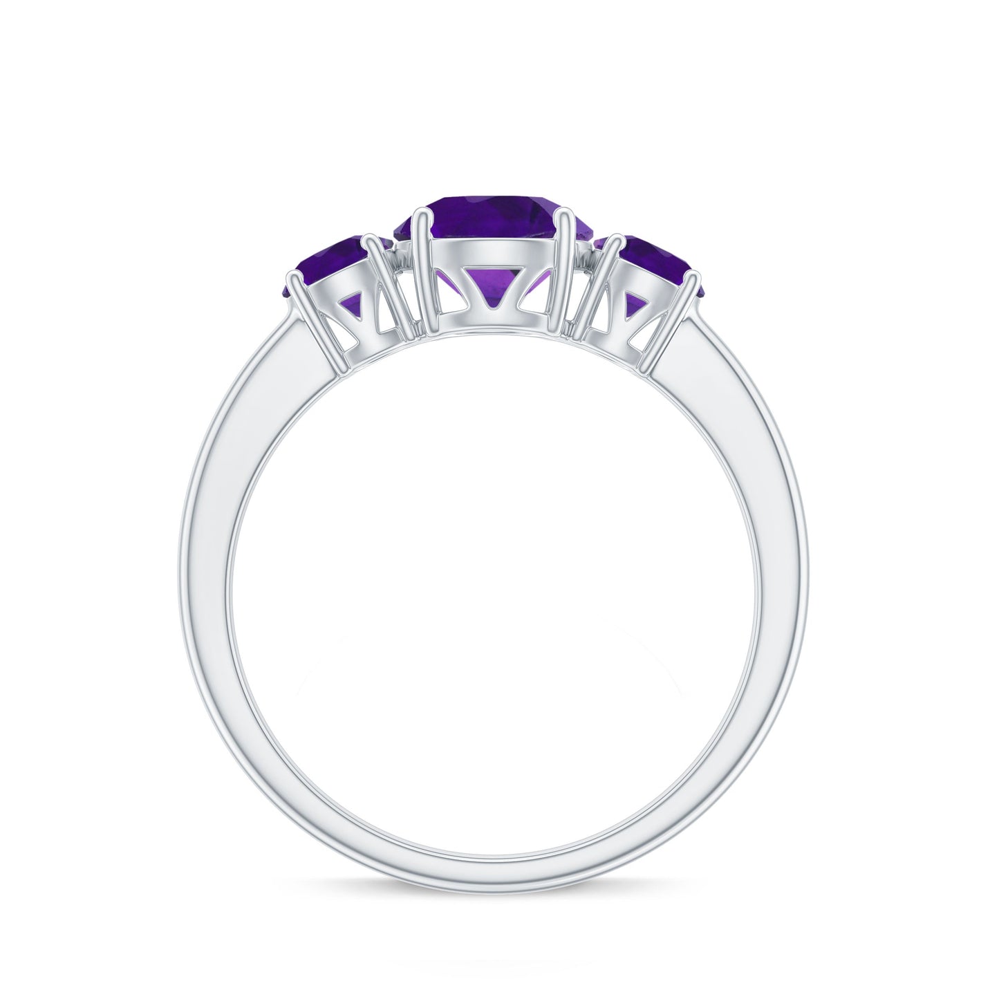 Real Amethyst 3 Stone Engagement Ring for Women