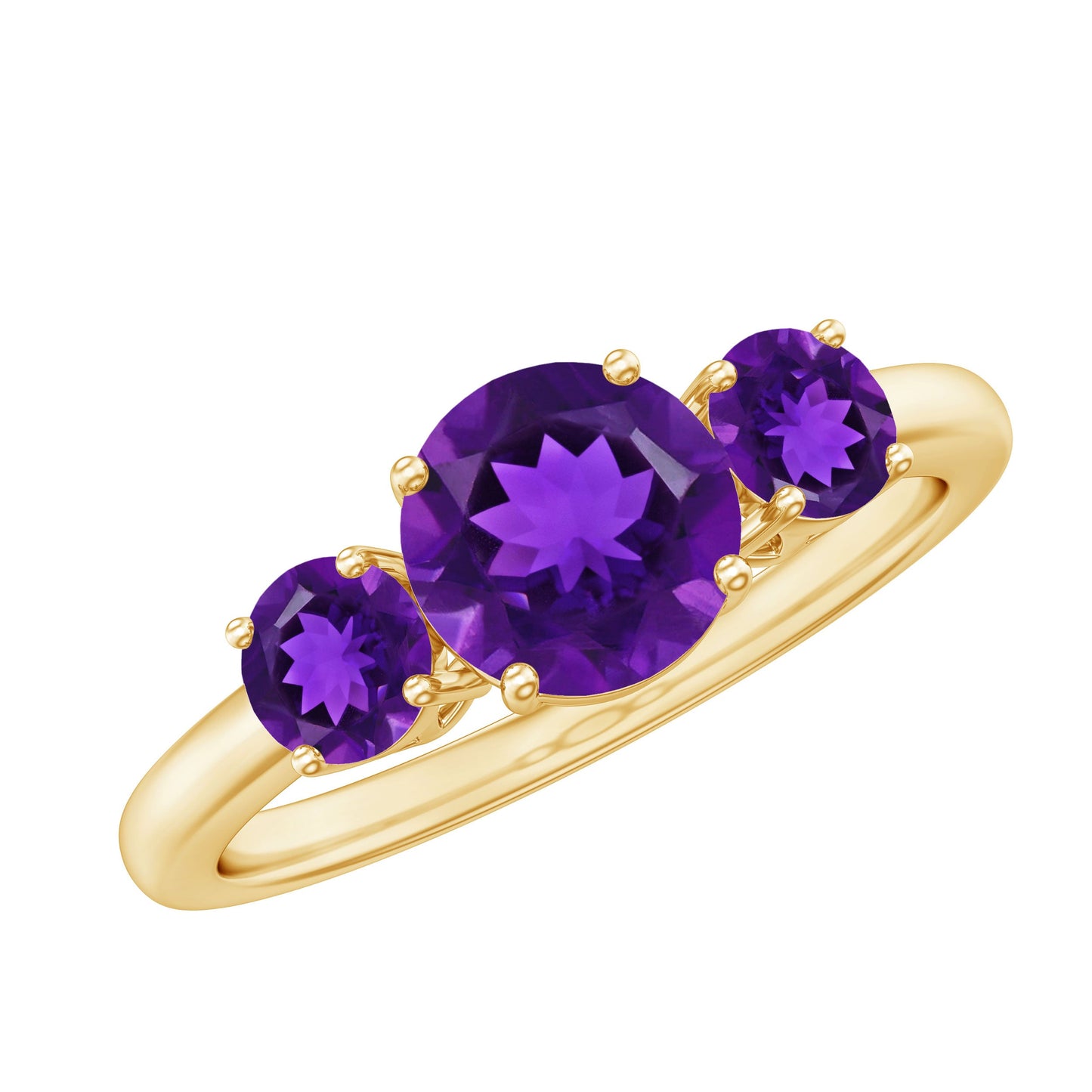Real Amethyst 3 Stone Engagement Ring for Women