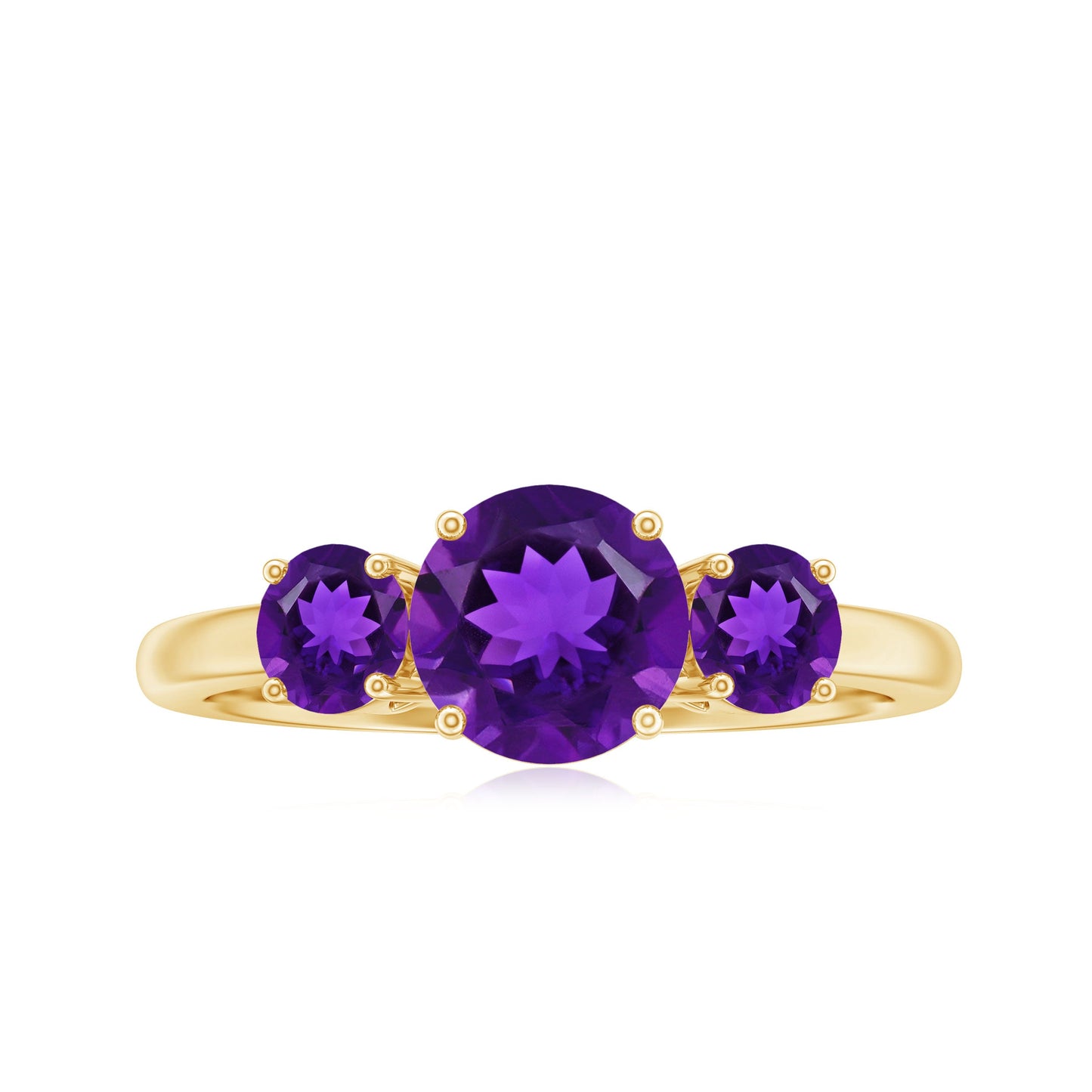 Real Amethyst 3 Stone Engagement Ring for Women