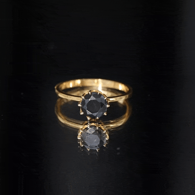 Lotus Basket Set Solitaire Black Onyx Engagement Ring for Women