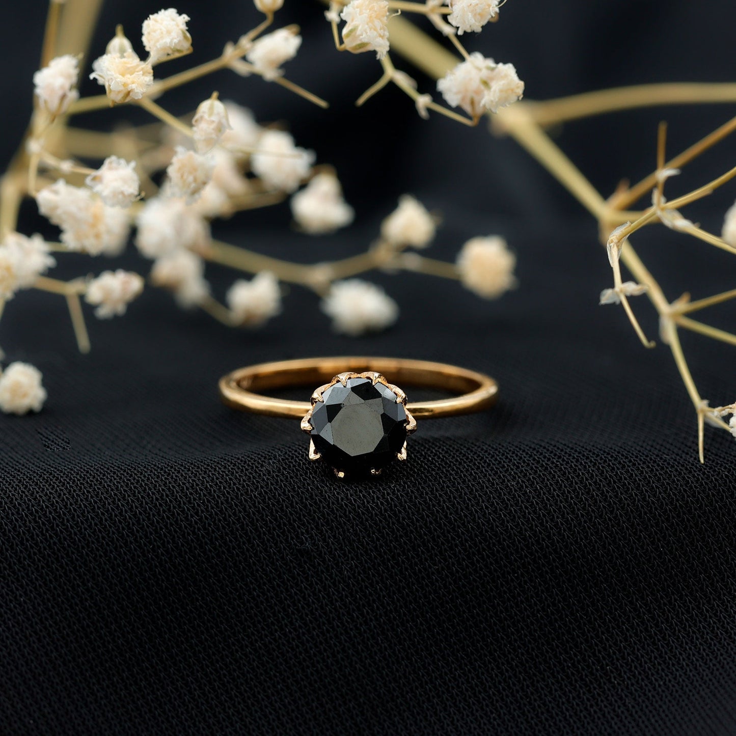 Natural 2.68 Carat Black Spinel Solitaire Engagement Ring
