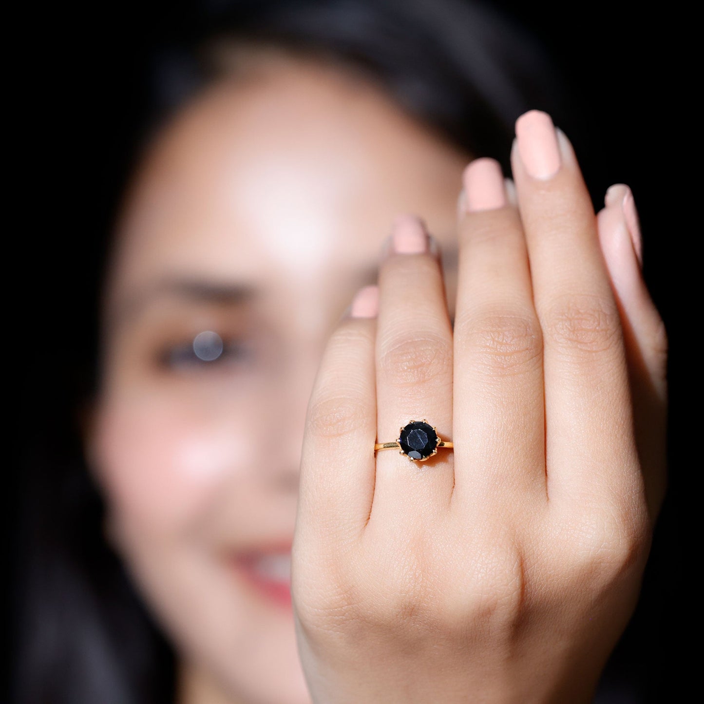 Natural 2.68 Carat Black Spinel Solitaire Engagement Ring