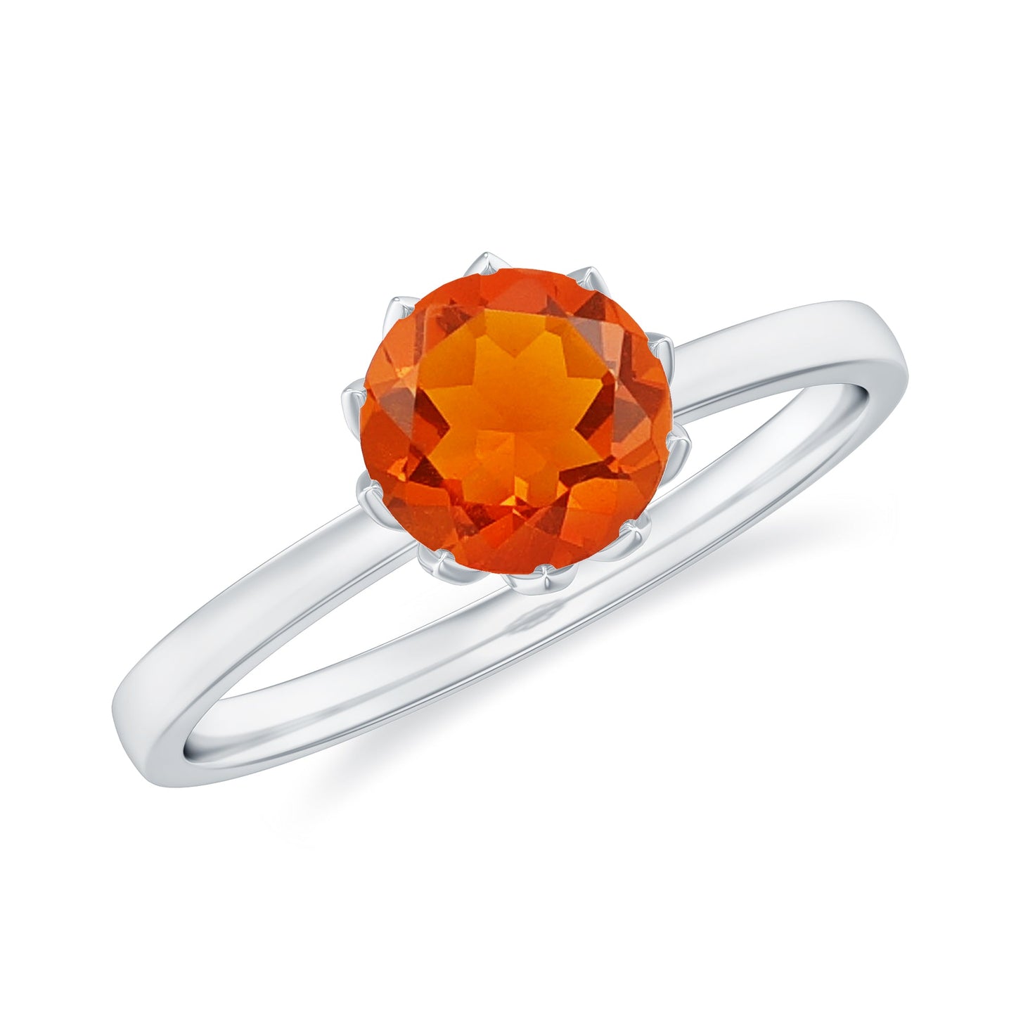 0.75 Carat Round Fire Opal Solitaire Ring in Lotus Basket Setting