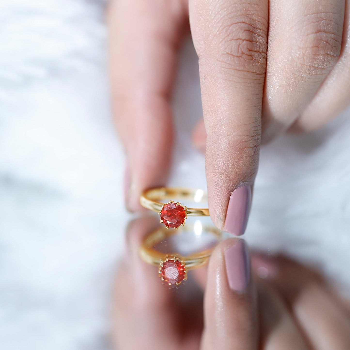 0.75 Carat Round Fire Opal Solitaire Ring in Lotus Basket Setting
