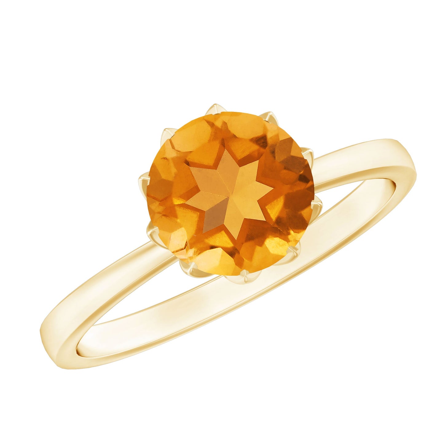 Real Solitaire Citrine Engagement Ring in Lotus Basket Setting