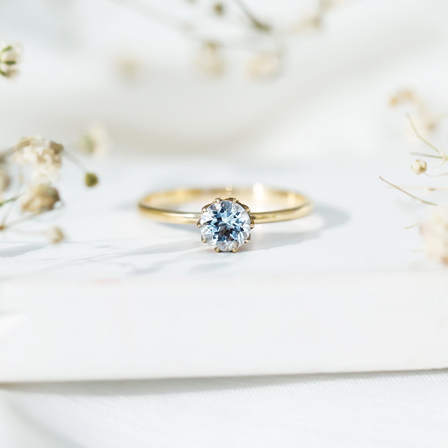 0.8 Carat Round Cut Aquamarine Solitaire Engagement Ring