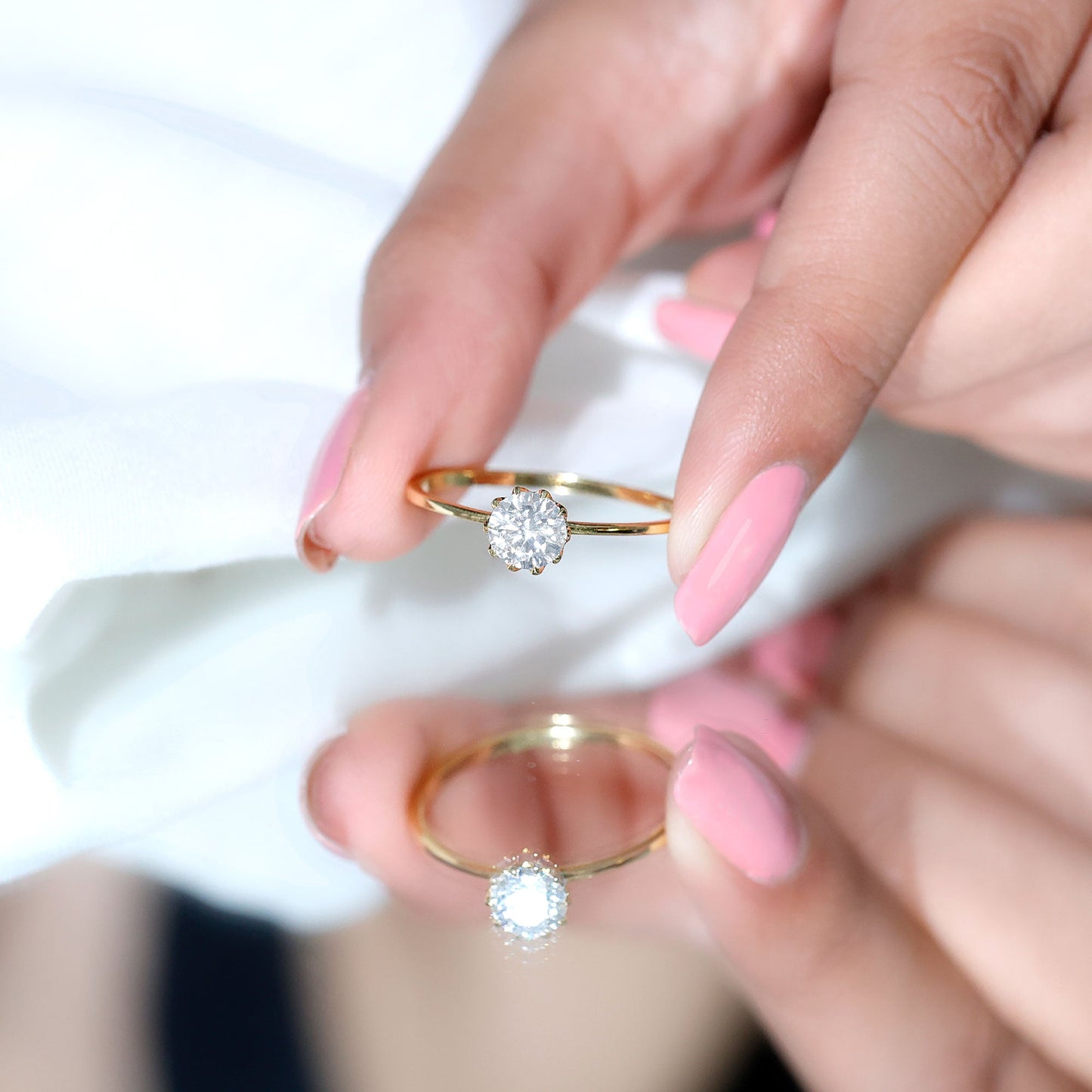 0.9 Carat Moissanite Solitaire Ring in Lotus Basket Setting