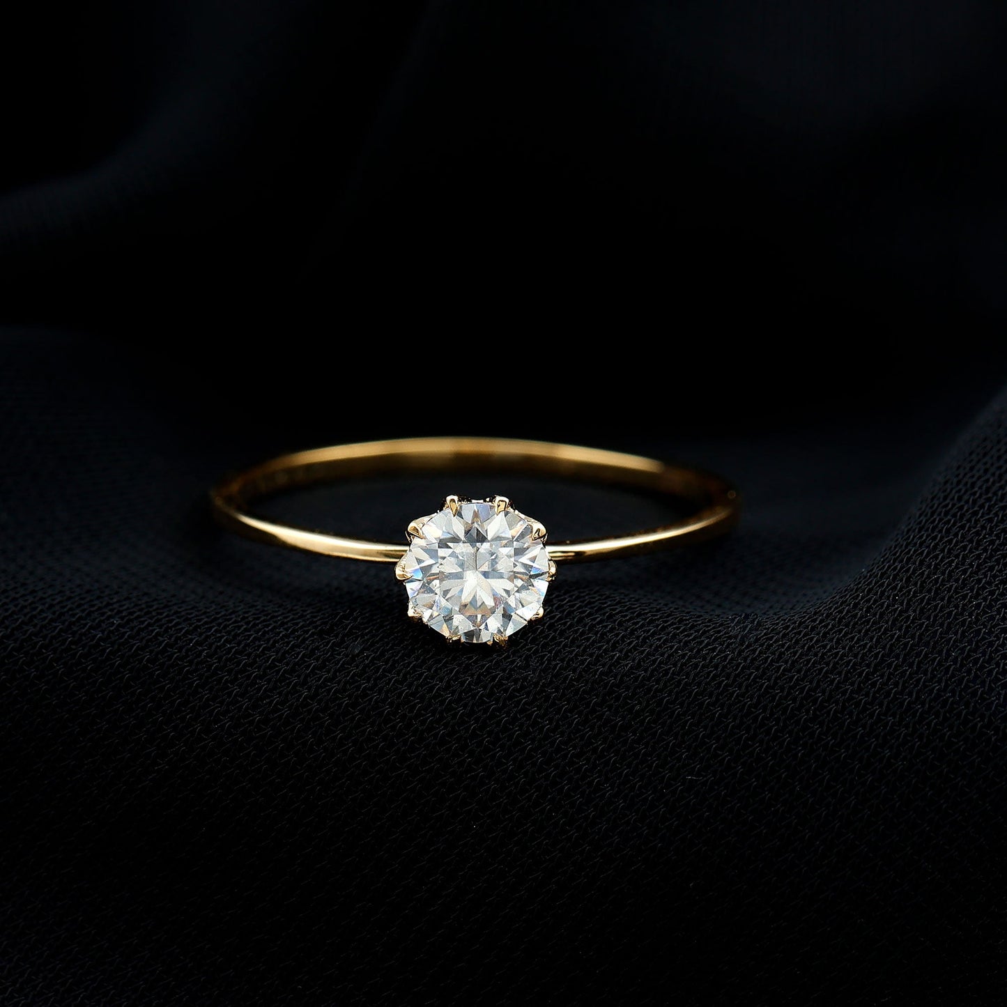 0.9 Carat Moissanite Solitaire Ring in Lotus Basket Setting