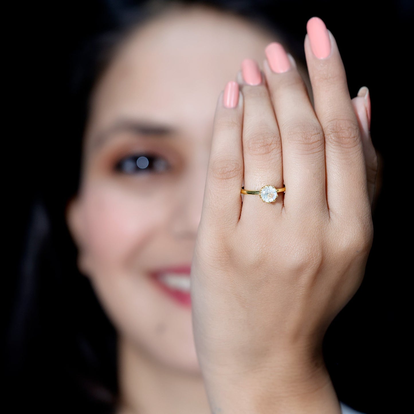 Natural Moonstone Solitaire Ring in Lotus Basket Setting