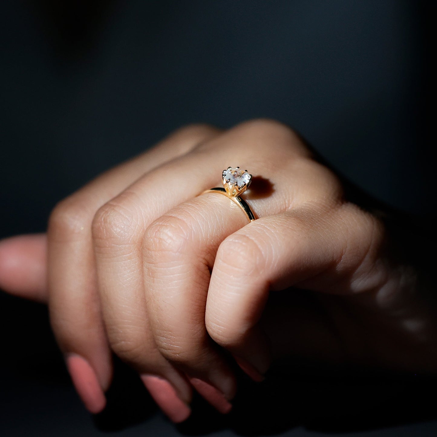 Natural Moonstone Solitaire Ring in Lotus Basket Setting