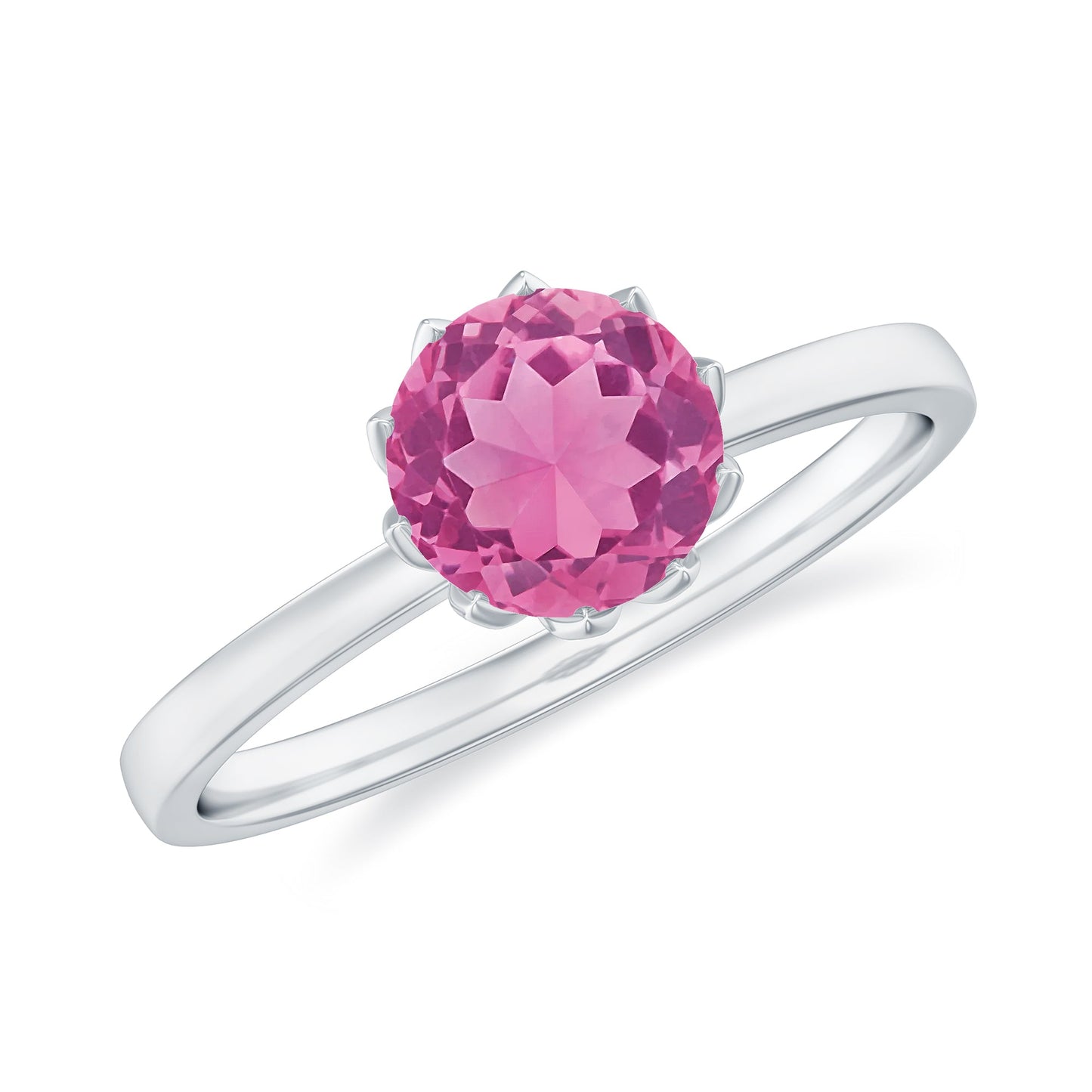 1.2 Carat Natural Pink Tourmaline Solitaire Ring in Lotus Basket Setting