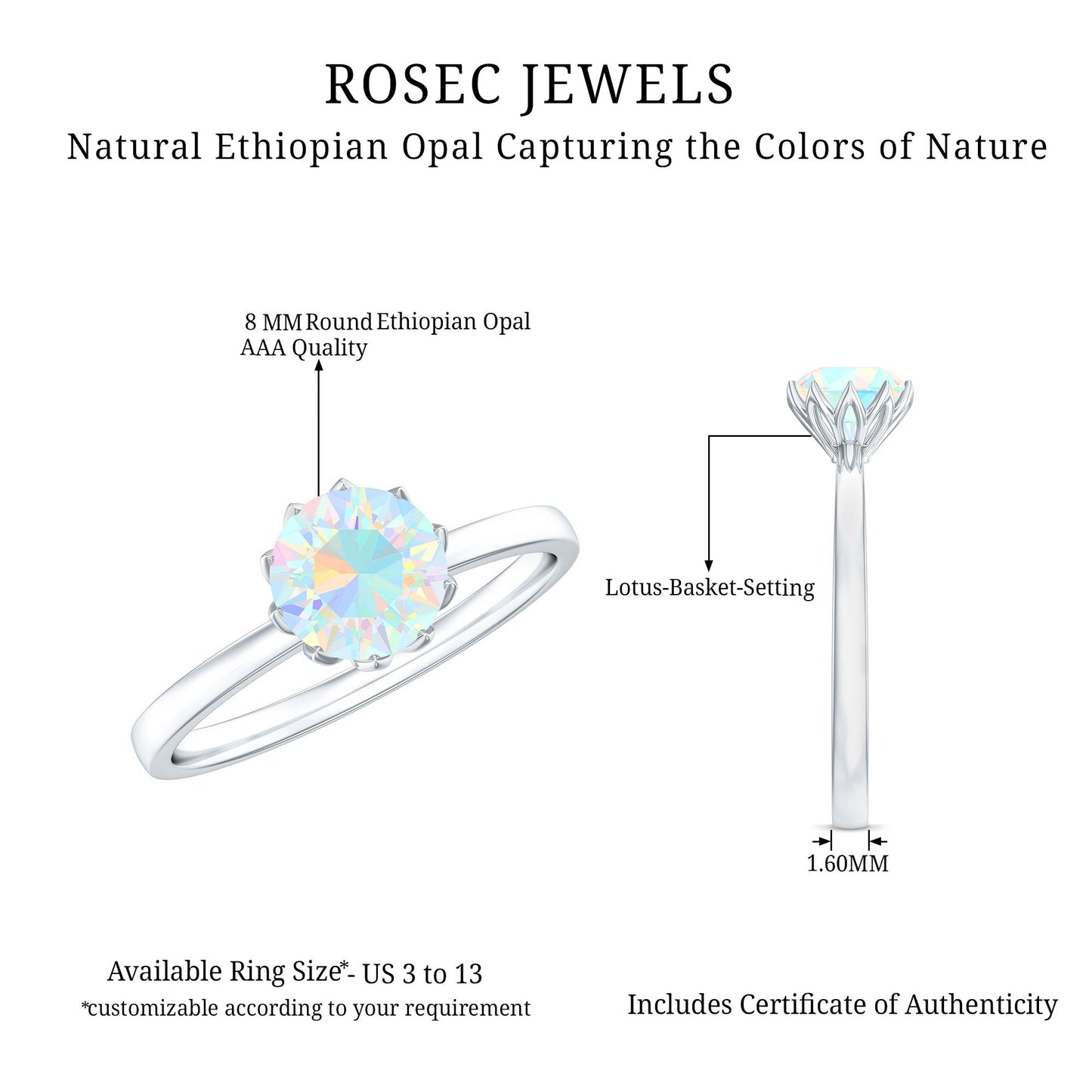 Natural 2 Cart Ethiopian Opal Engagement Ring in Lotus Basket Setting