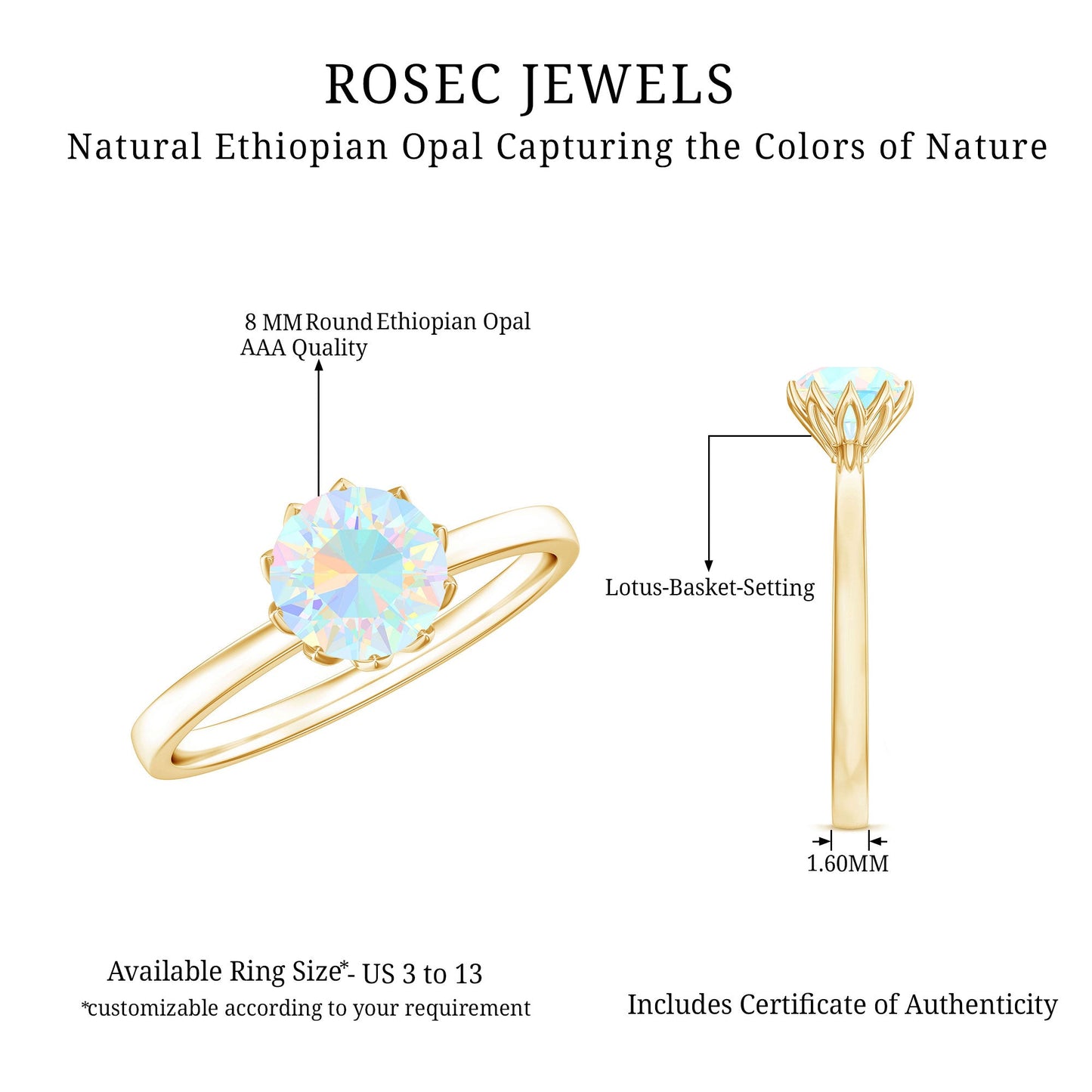 Natural 2 Cart Ethiopian Opal Engagement Ring in Lotus Basket Setting