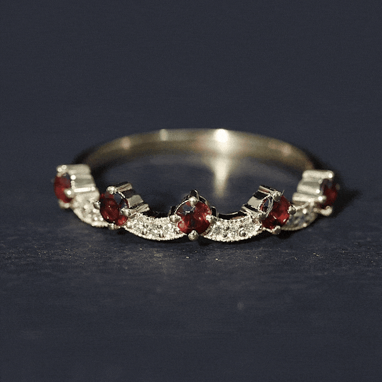 Natural Garnet Diamond Half Eternity Ring for Anniversary
