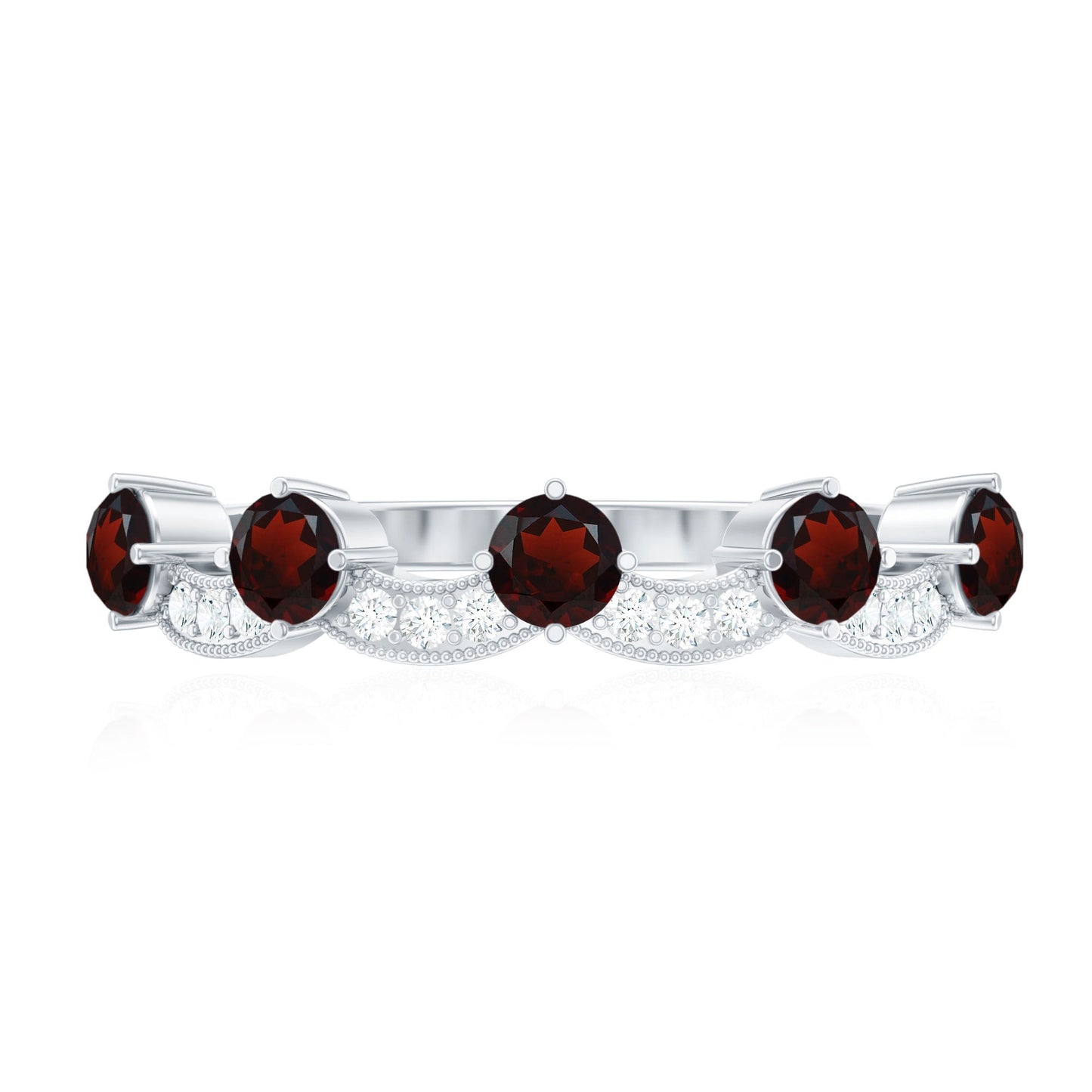 Natural Garnet Diamond Half Eternity Ring for Anniversary