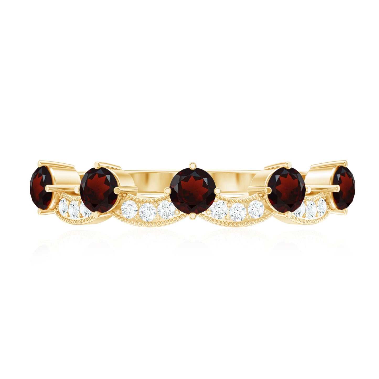 Natural Garnet Diamond Half Eternity Ring for Anniversary