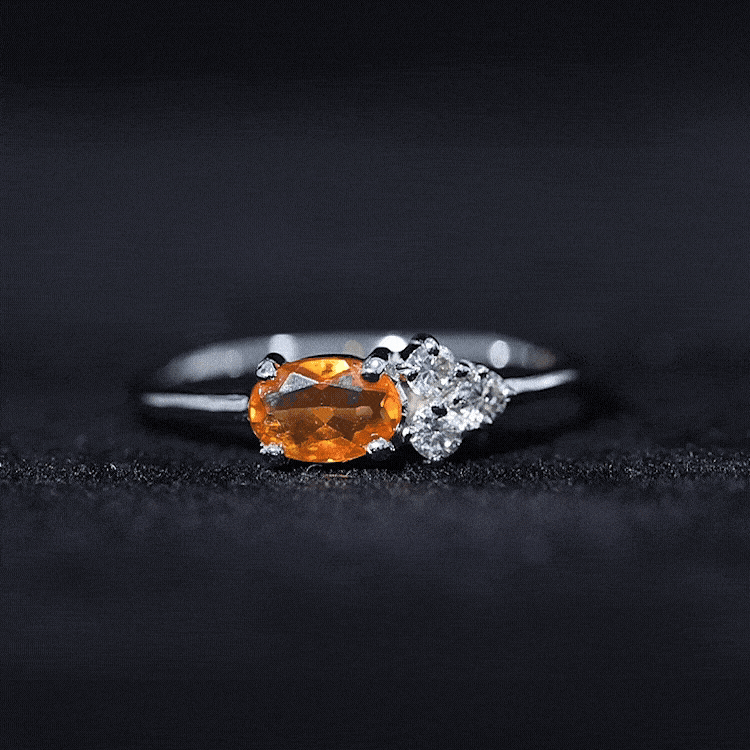 Oval Cut Fire Opal Promise Ring with Diamond Trio