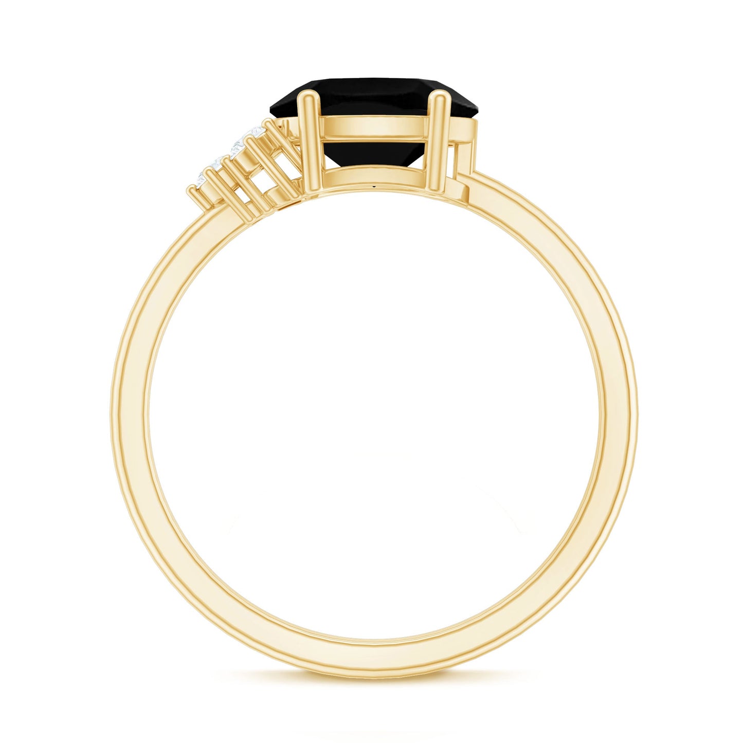 Oval Cut Created Black Diamond Minimal Ring with Diamond Trio