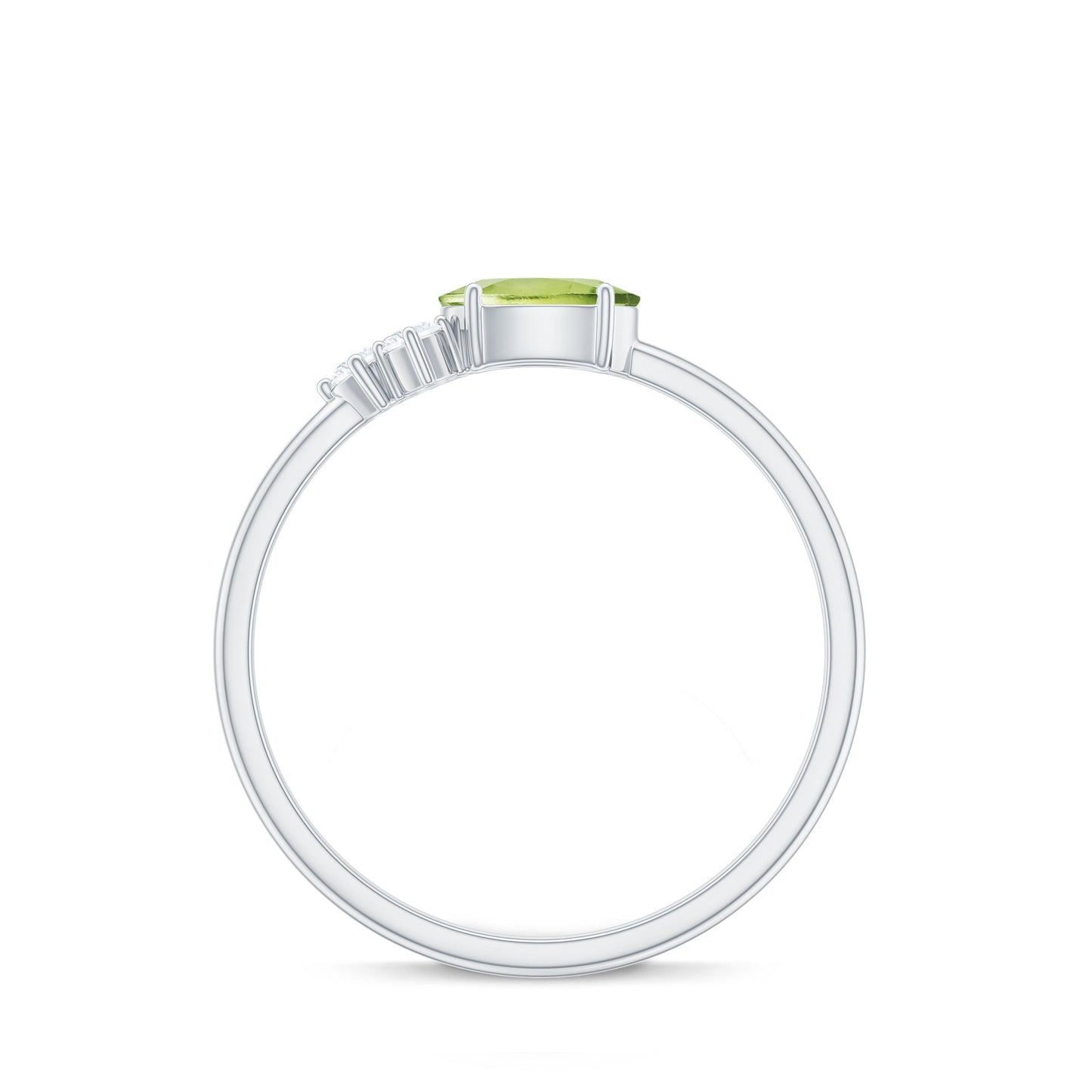 Natural 1 Carat Peridot Oval Engagement Ring with Diamond Trio