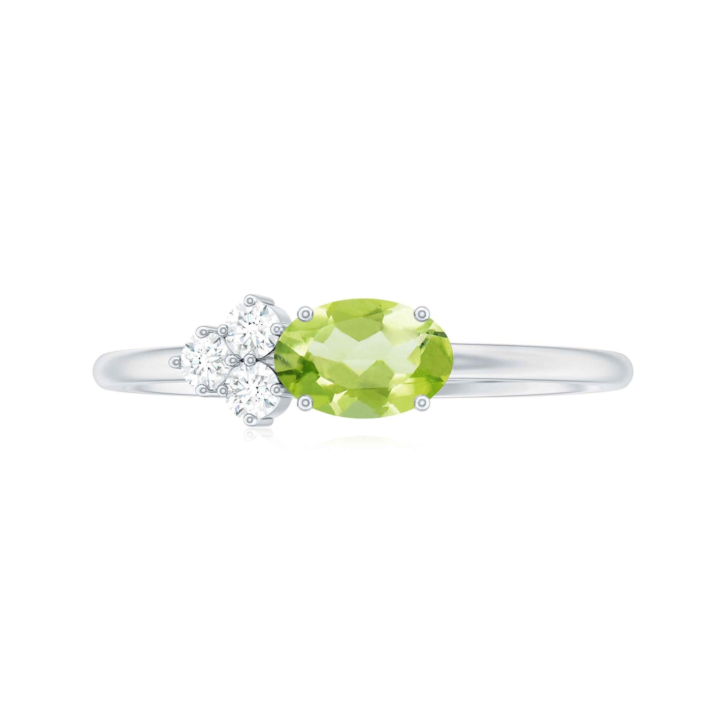 Natural 1 Carat Peridot Oval Engagement Ring with Diamond Trio
