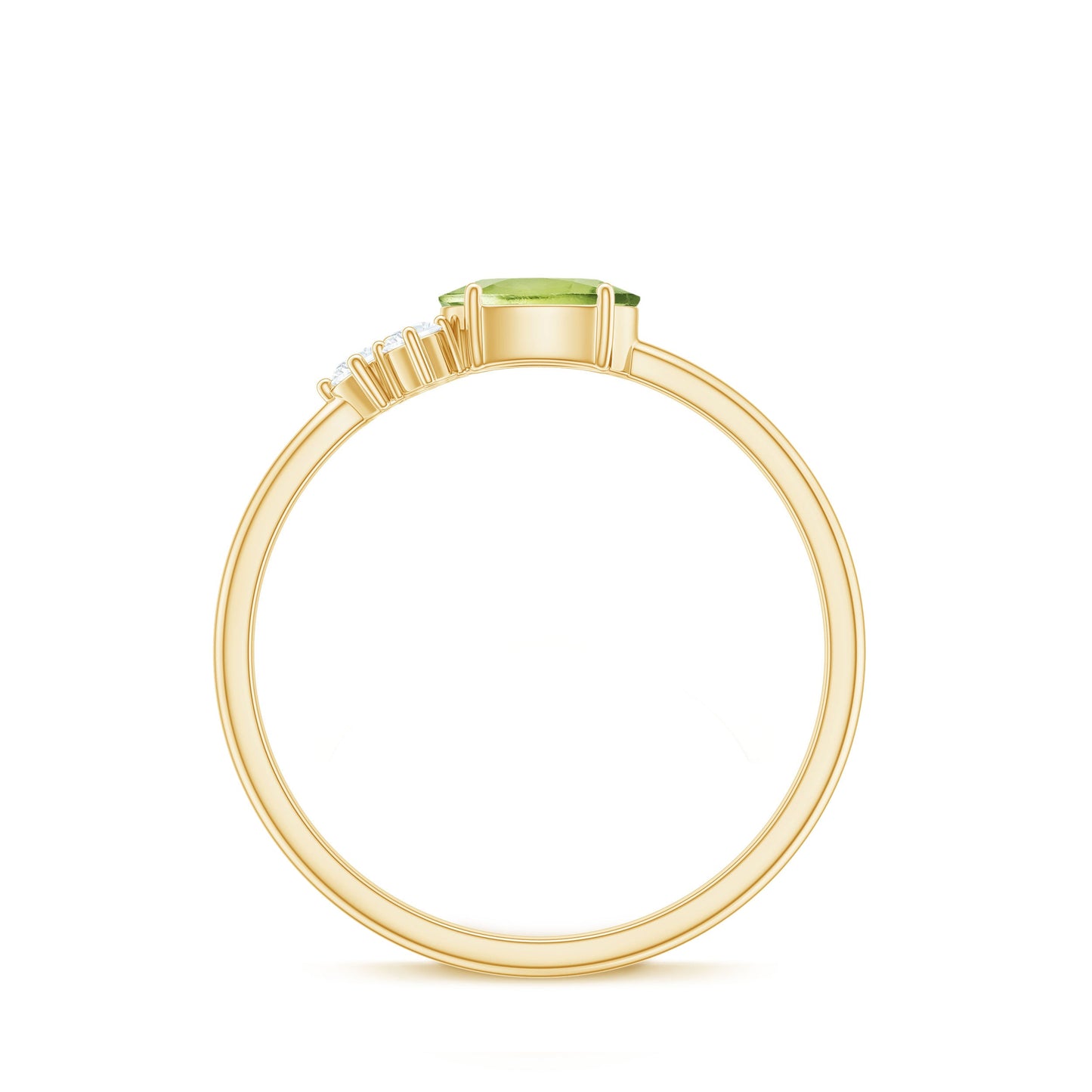 Natural 1 Carat Peridot Oval Engagement Ring with Diamond Trio