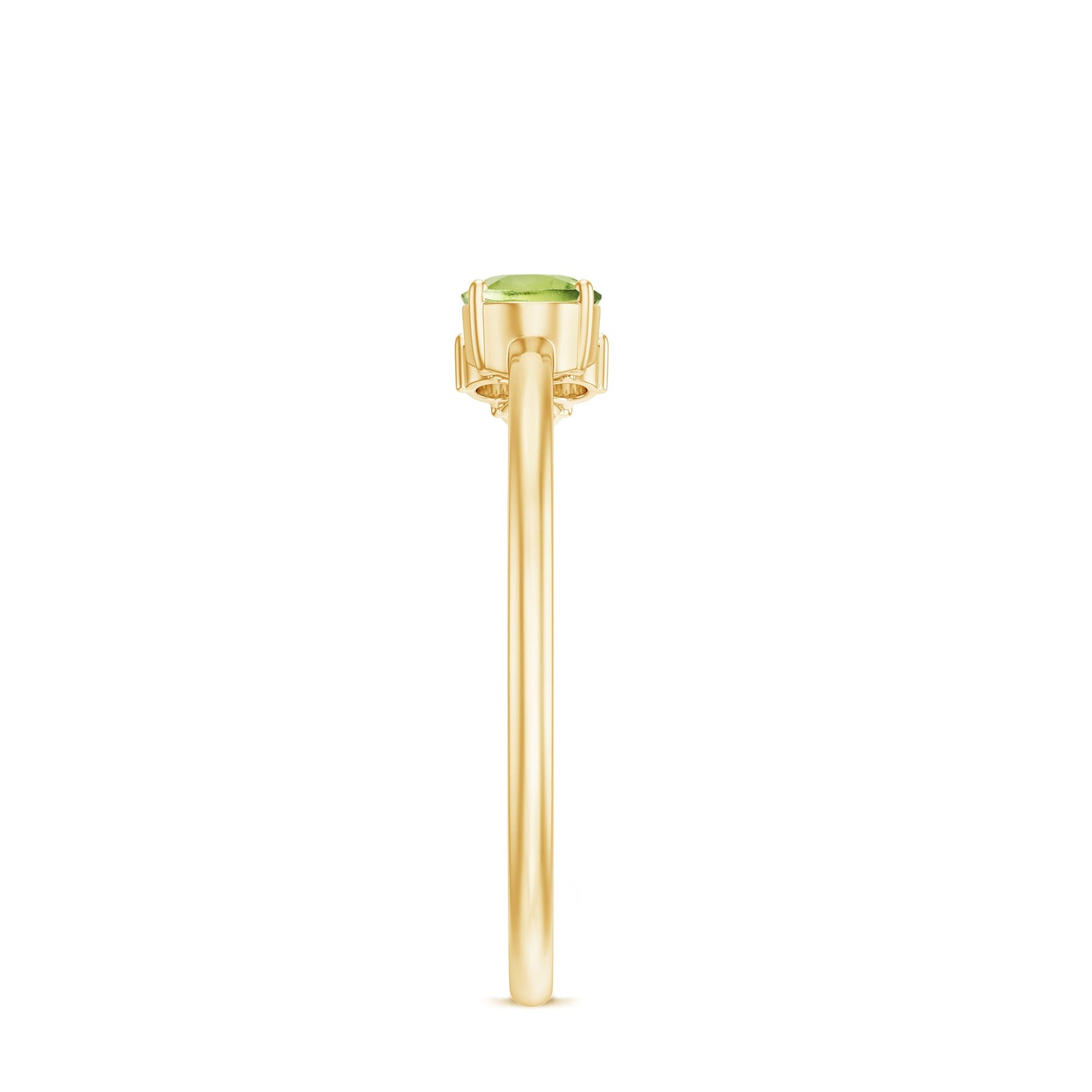 Natural 1 Carat Peridot Oval Engagement Ring with Diamond Trio