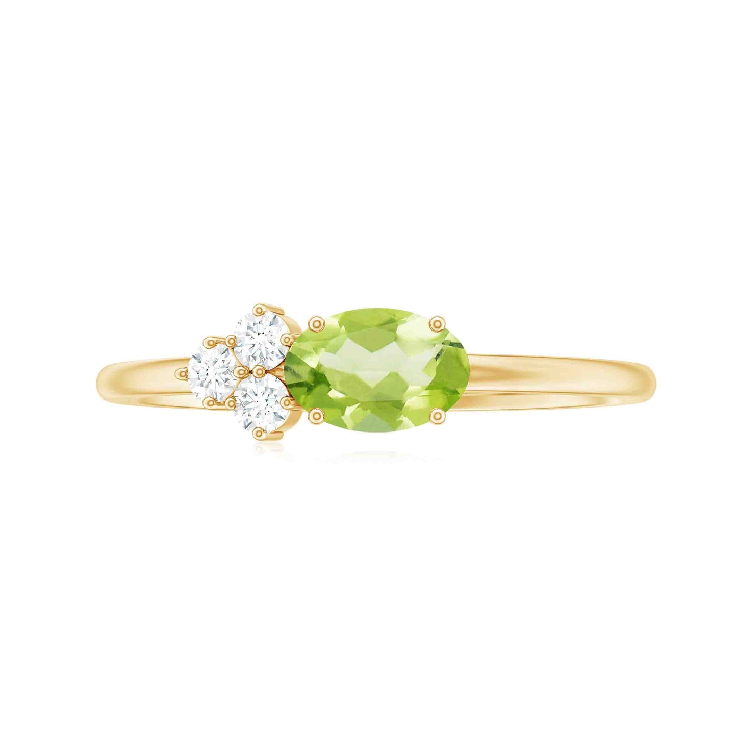 Natural 1 Carat Peridot Oval Engagement Ring with Diamond Trio