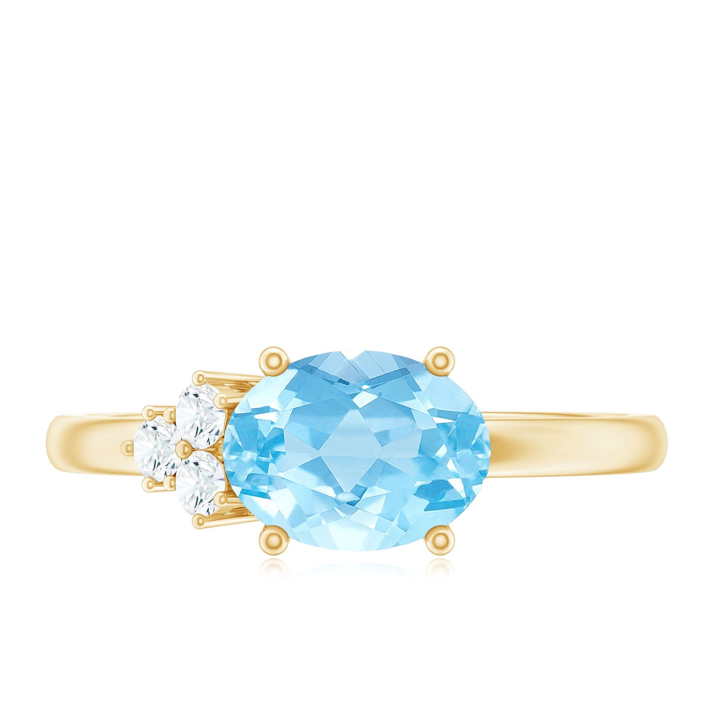Natural 1 Carat Oval Aquamarine Promise Ring with Diamond Trio