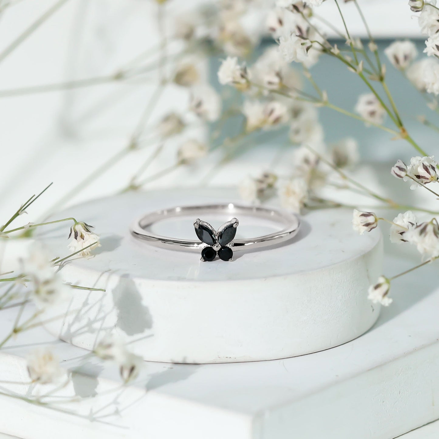 Genuine Black Onyx Butterfly Promise Ring