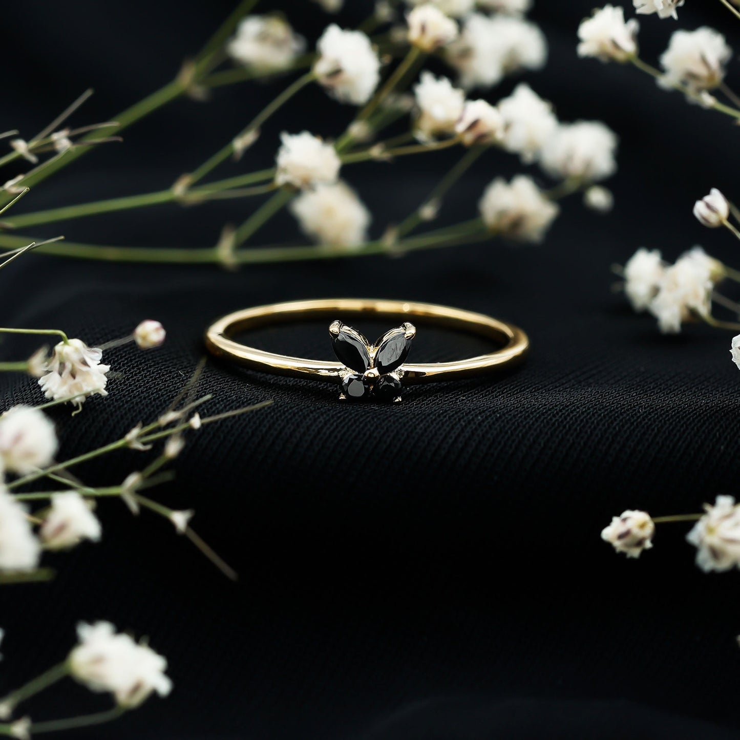 Genuine Black Onyx Butterfly Promise Ring