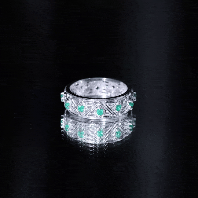 Vintage Inspired Real Emerald Wide Wedding Band