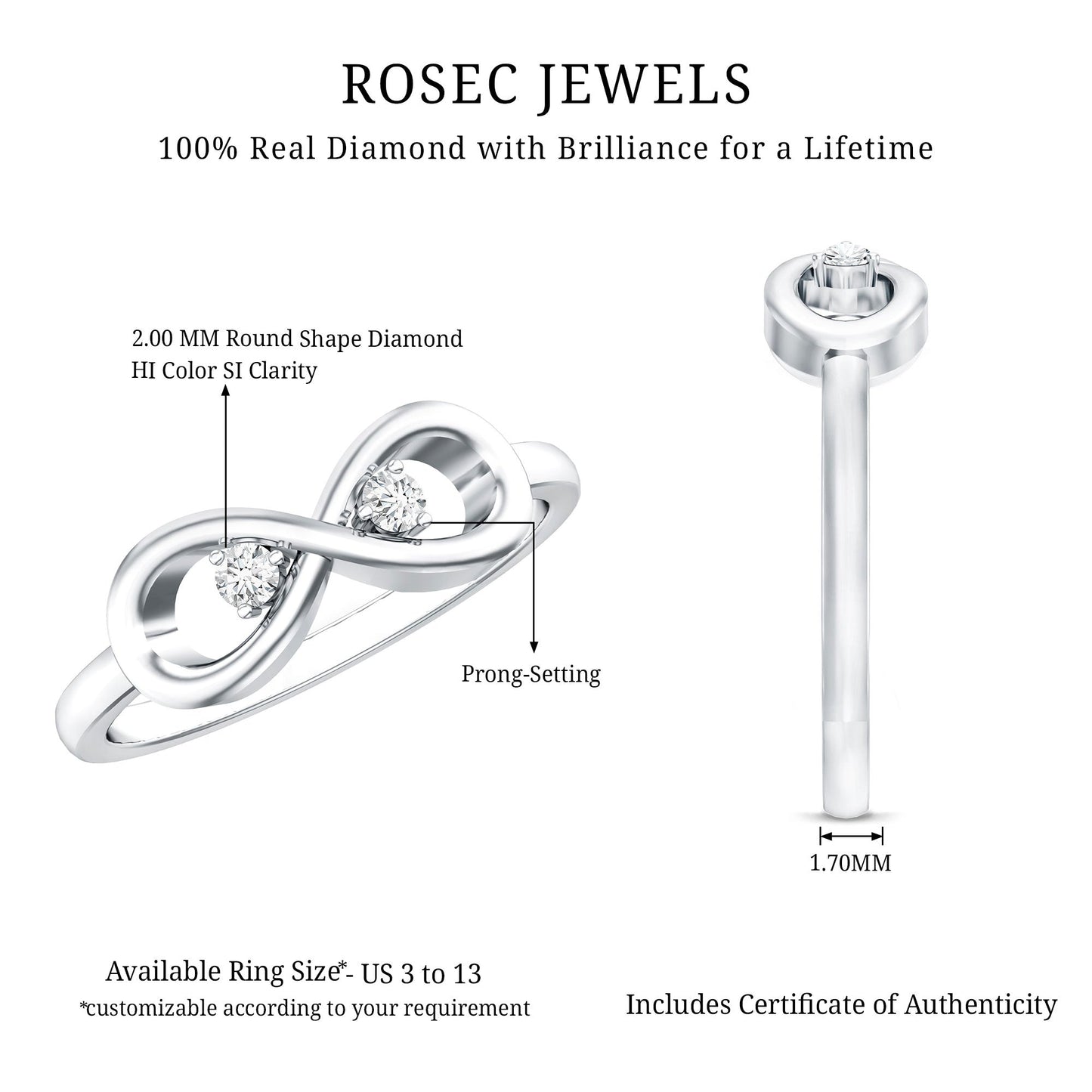 Certified Real Diamond Infinity Promise Ring for Women