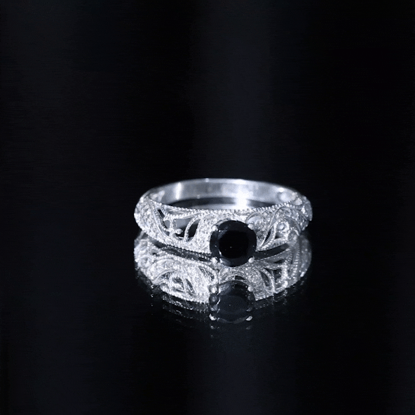 Vintage Style Black Onyx and Diamond Engagement Ring for Women