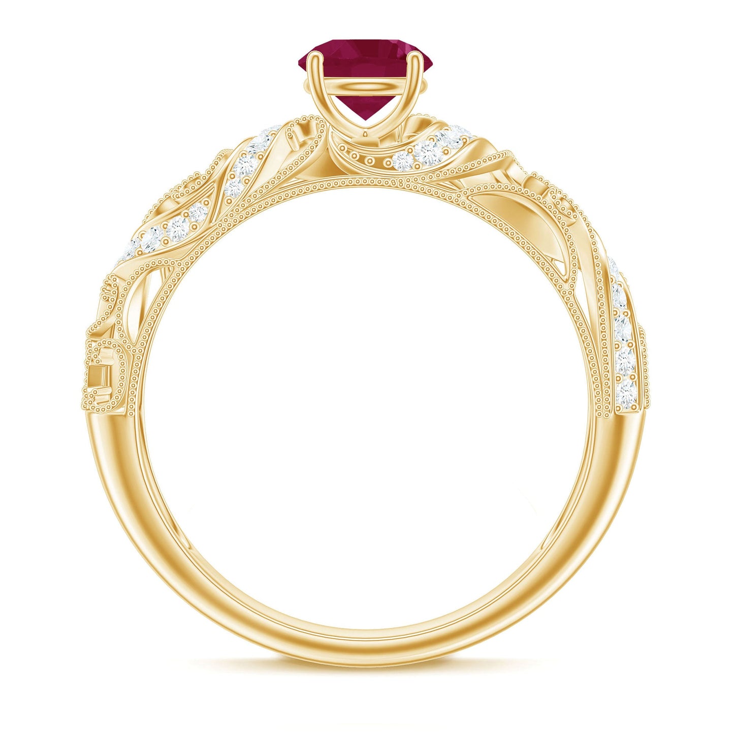 Vintage Style 0.6 Carat Ruby Engagement Ring with Diamond