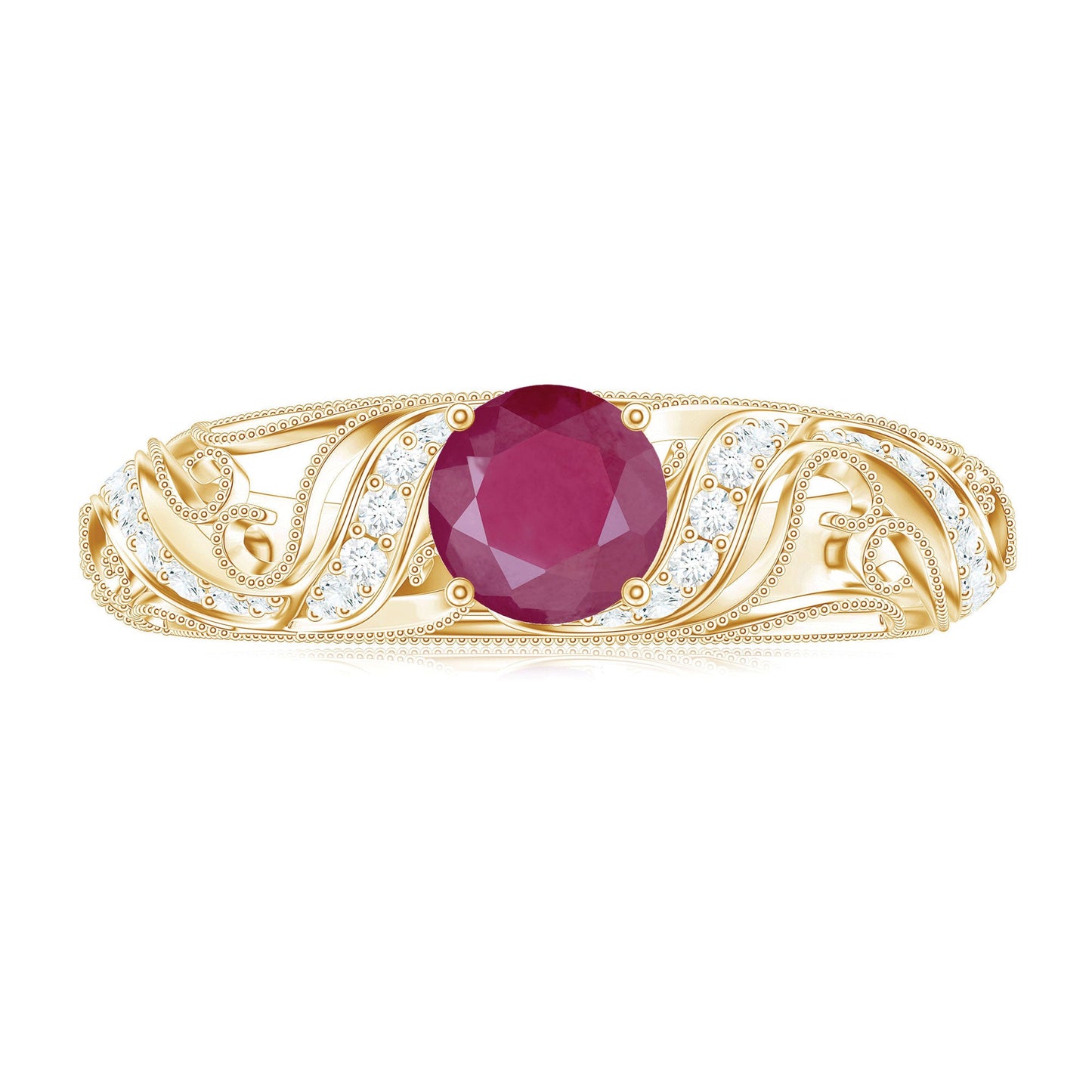 Vintage Style 0.6 Carat Ruby Engagement Ring with Diamond