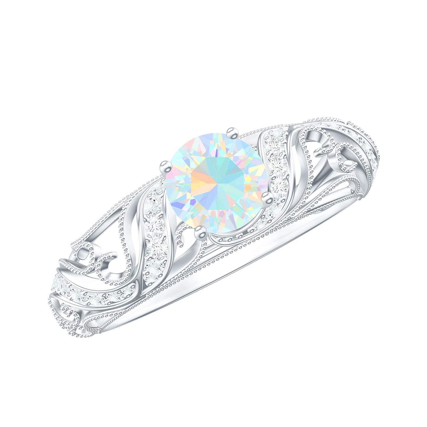 Natural Ethiopian Opal Diamond Vintage Looking Engagement Ring with Certificate