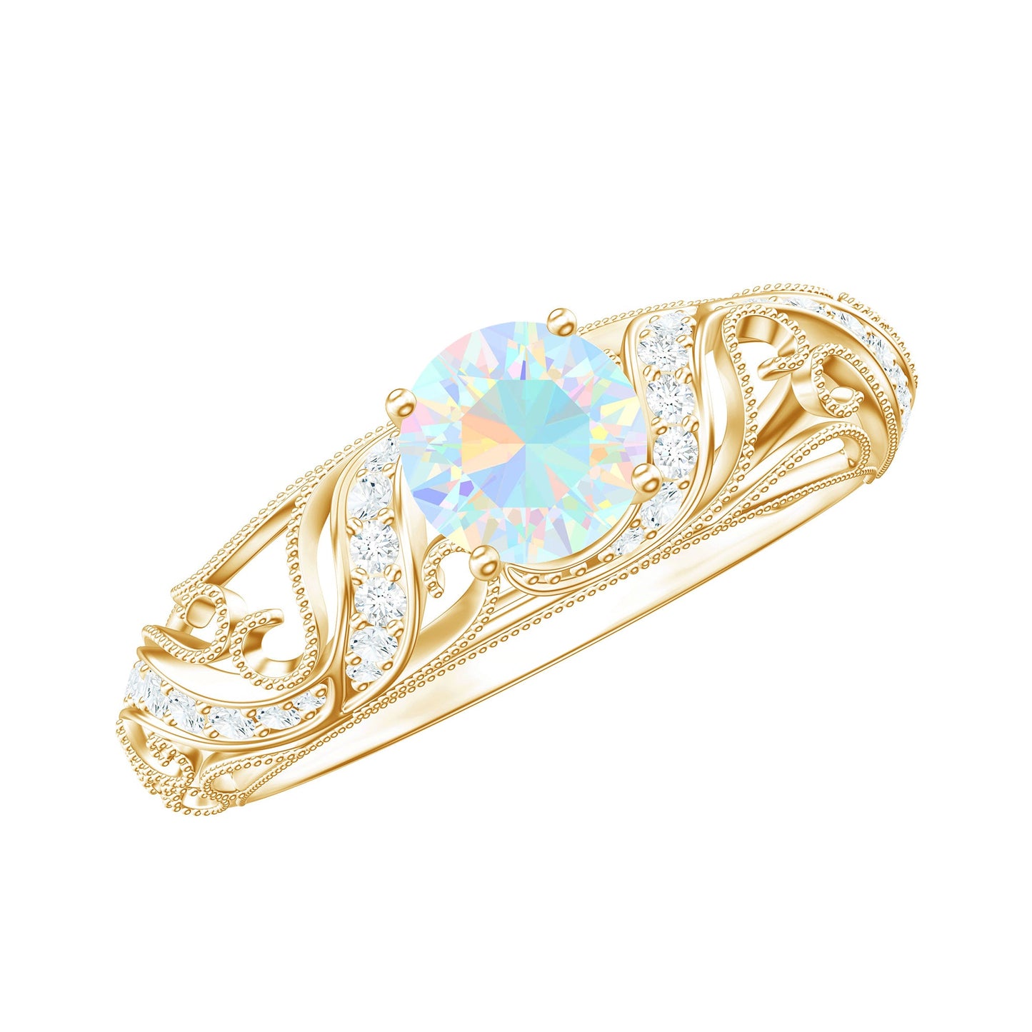 Natural Ethiopian Opal Diamond Vintage Looking Engagement Ring with Certificate