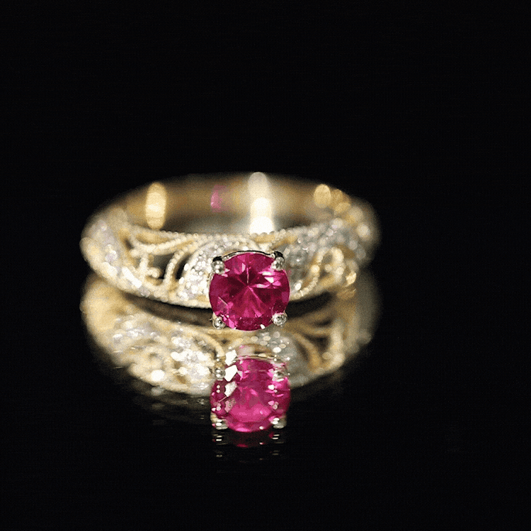 Lab Created Ruby and Diamond Vintage Inspired Engagement Ring