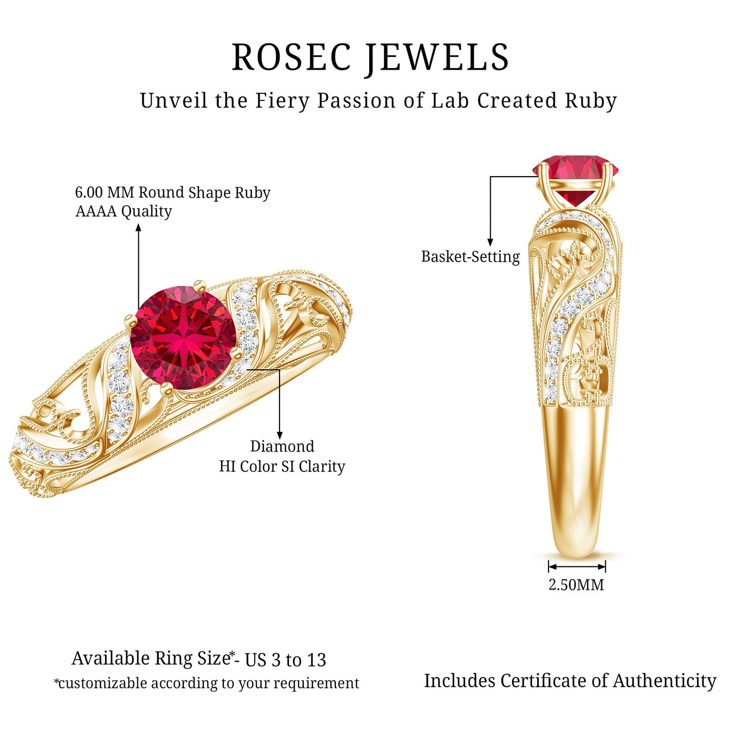 Lab Created Ruby and Diamond Vintage Inspired Engagement Ring